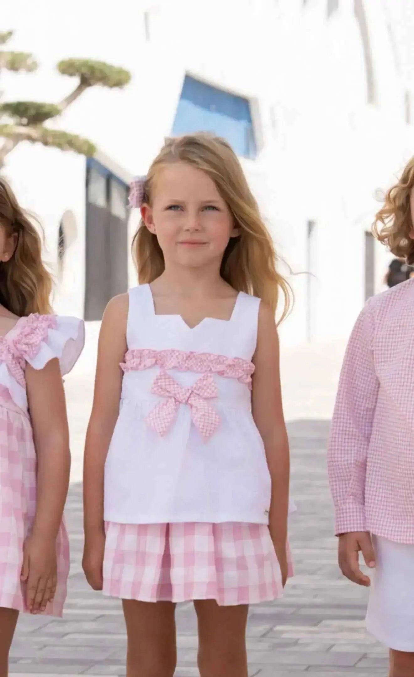 SS26 Miranda Girls Pink & White Check Skirt Set