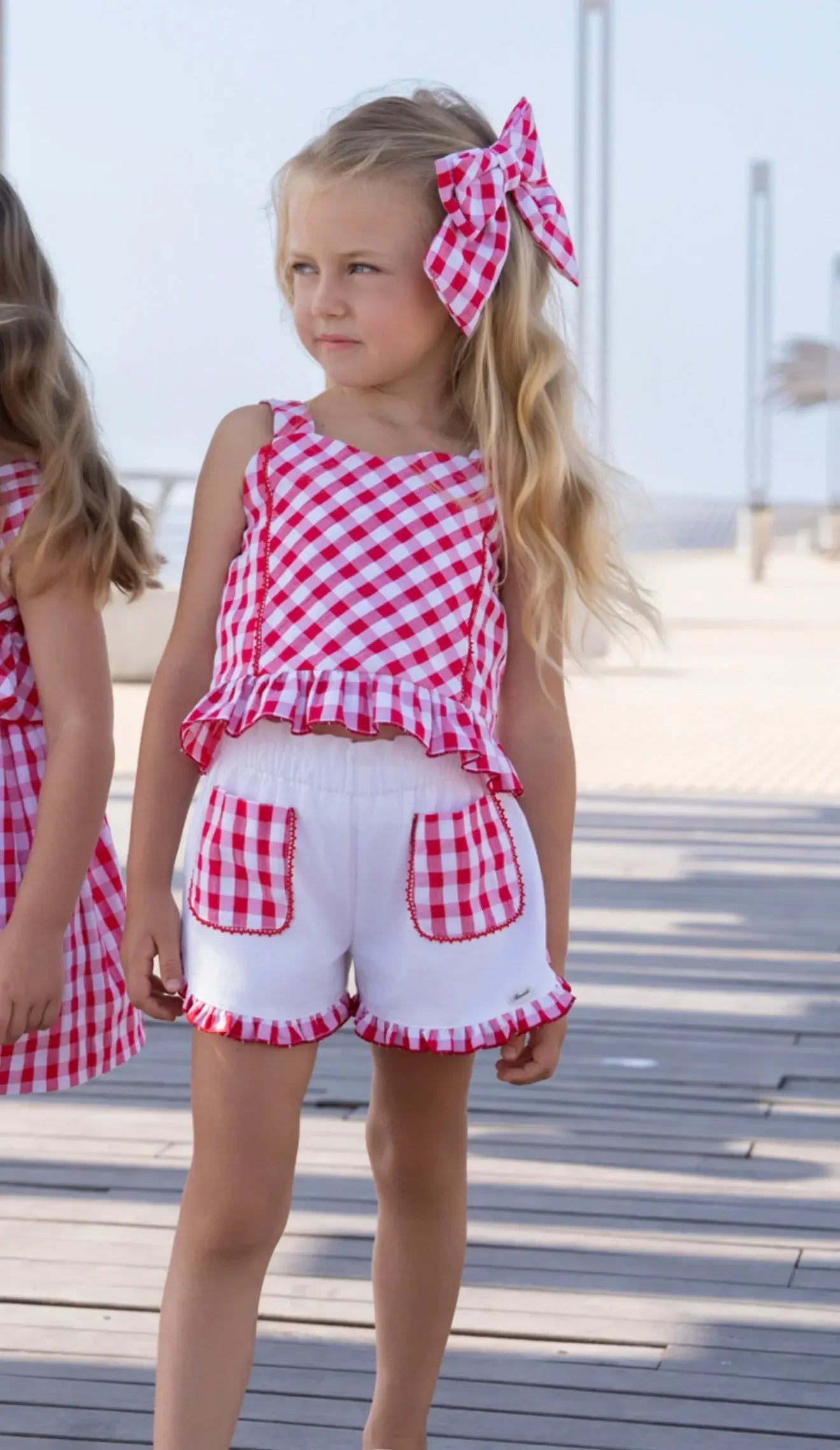 Miranda Girls Red & White Check Short Set & Hair Bow Miranda