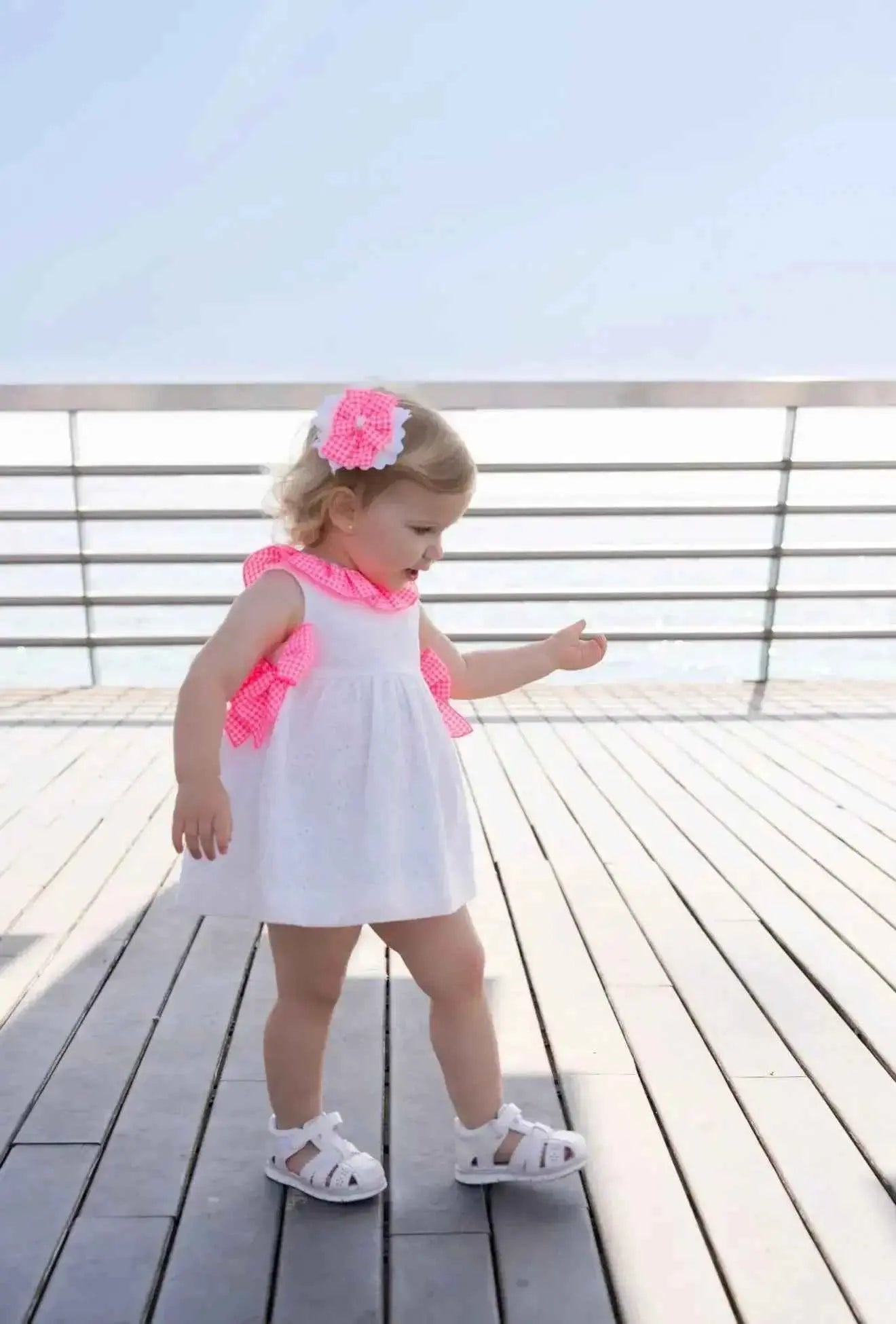 SS26 Miranda Girls White & Neon Pink Hairbow
