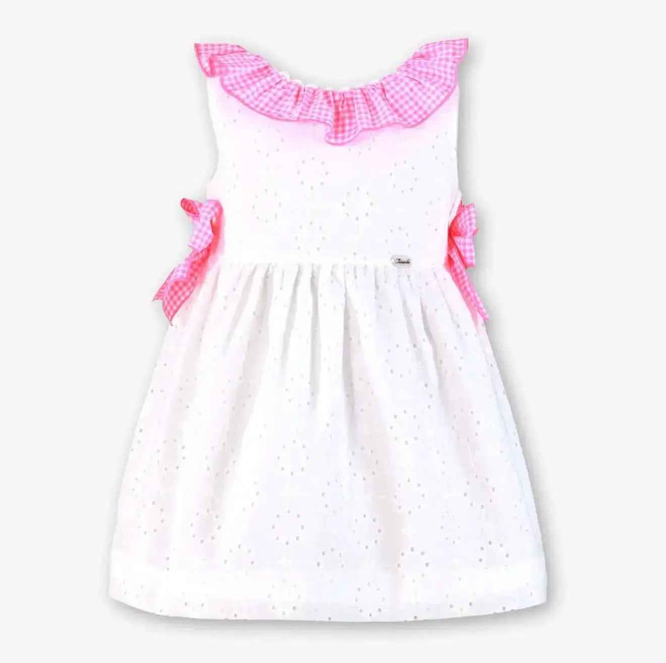 SS26 Miranda Girls White & Neon Pink Sun Dress