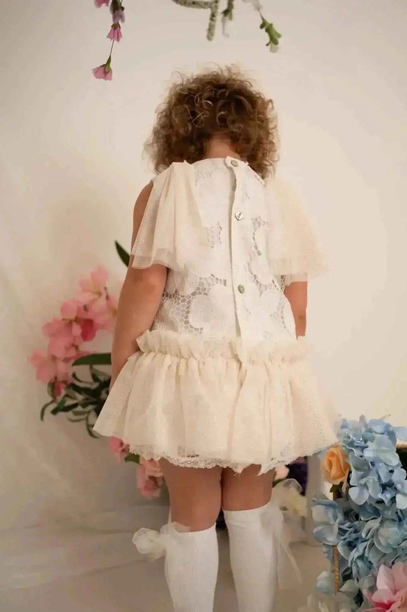 SS26 Naxos Baby Girls Cream Glitter Tulle Dress & Knickers