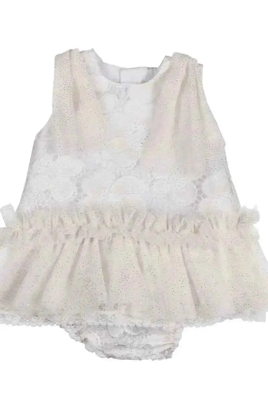SS26 Naxos Baby Girls Cream Glitter Tulle Dress & Knickers