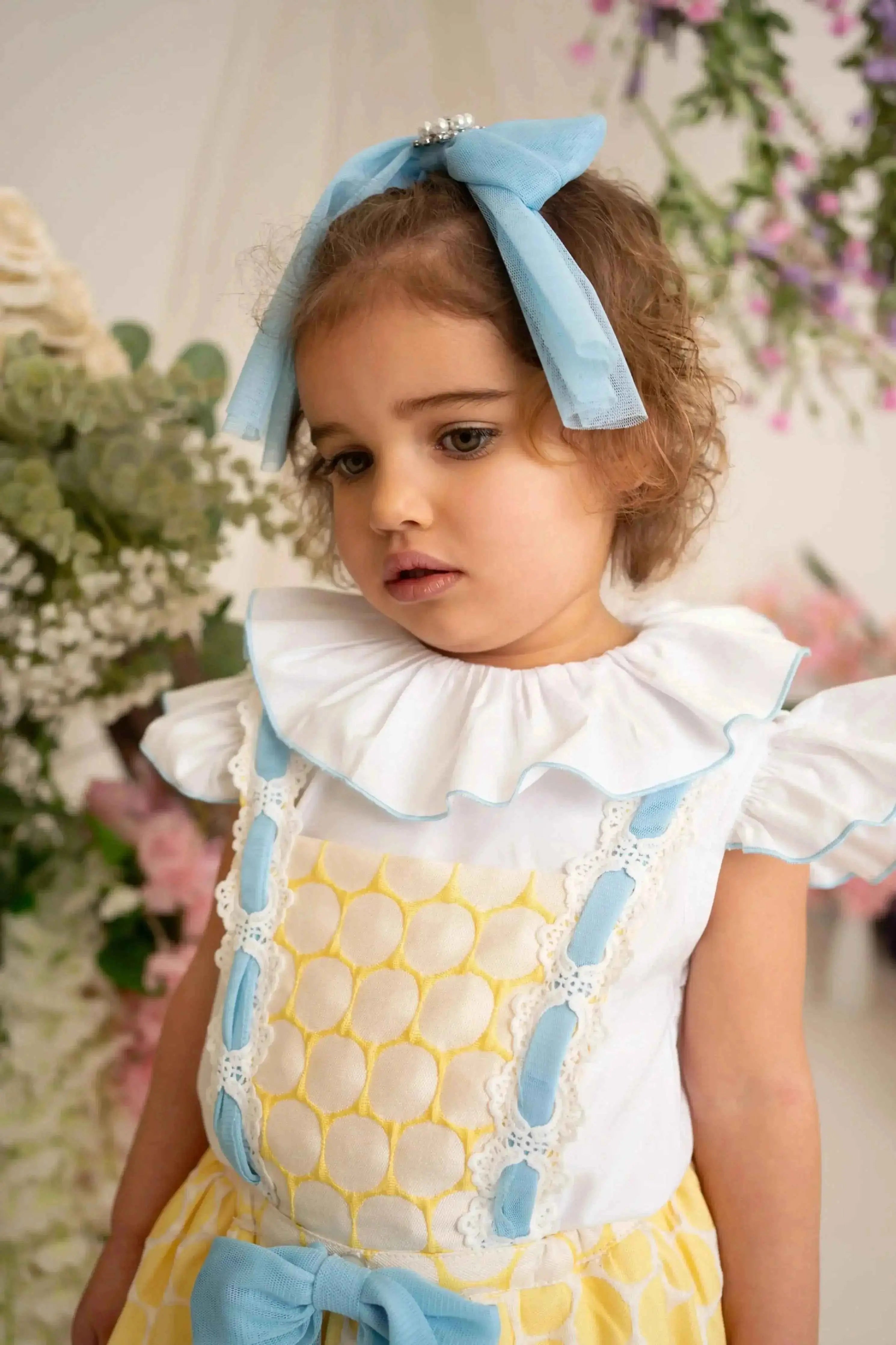 SS26 Naxos Baby Girls Lemon Spot Shirt & H Bar Romper
