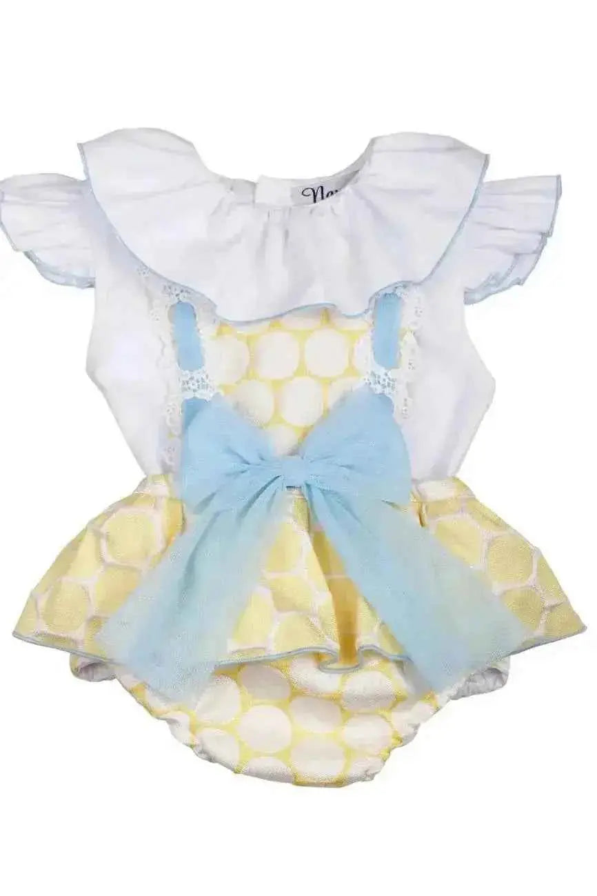 SS26 Naxos Baby Girls Lemon Spot Shirt & H Bar Romper