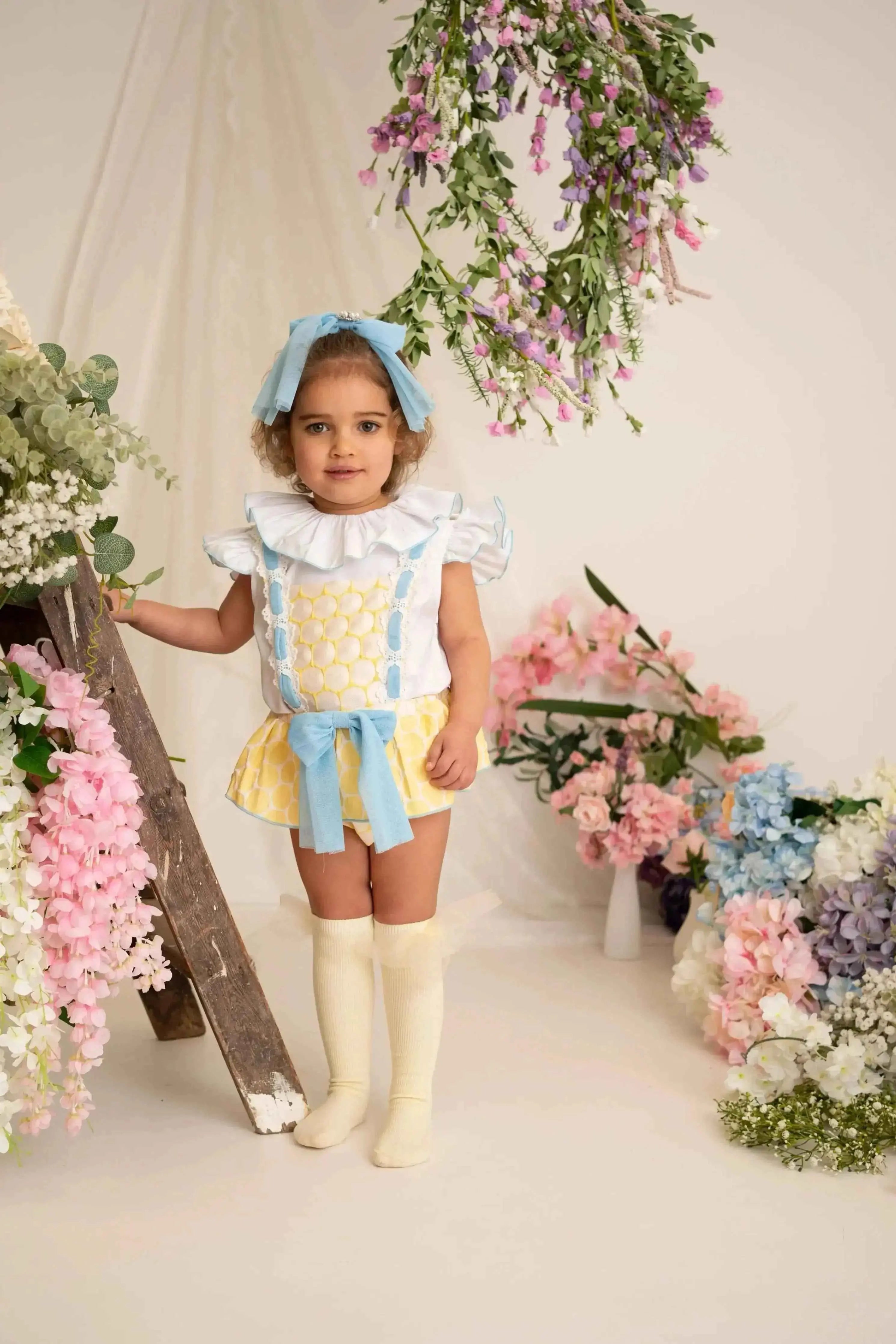 SS26 Naxos Baby Girls Lemon Spot Shirt & H Bar Romper