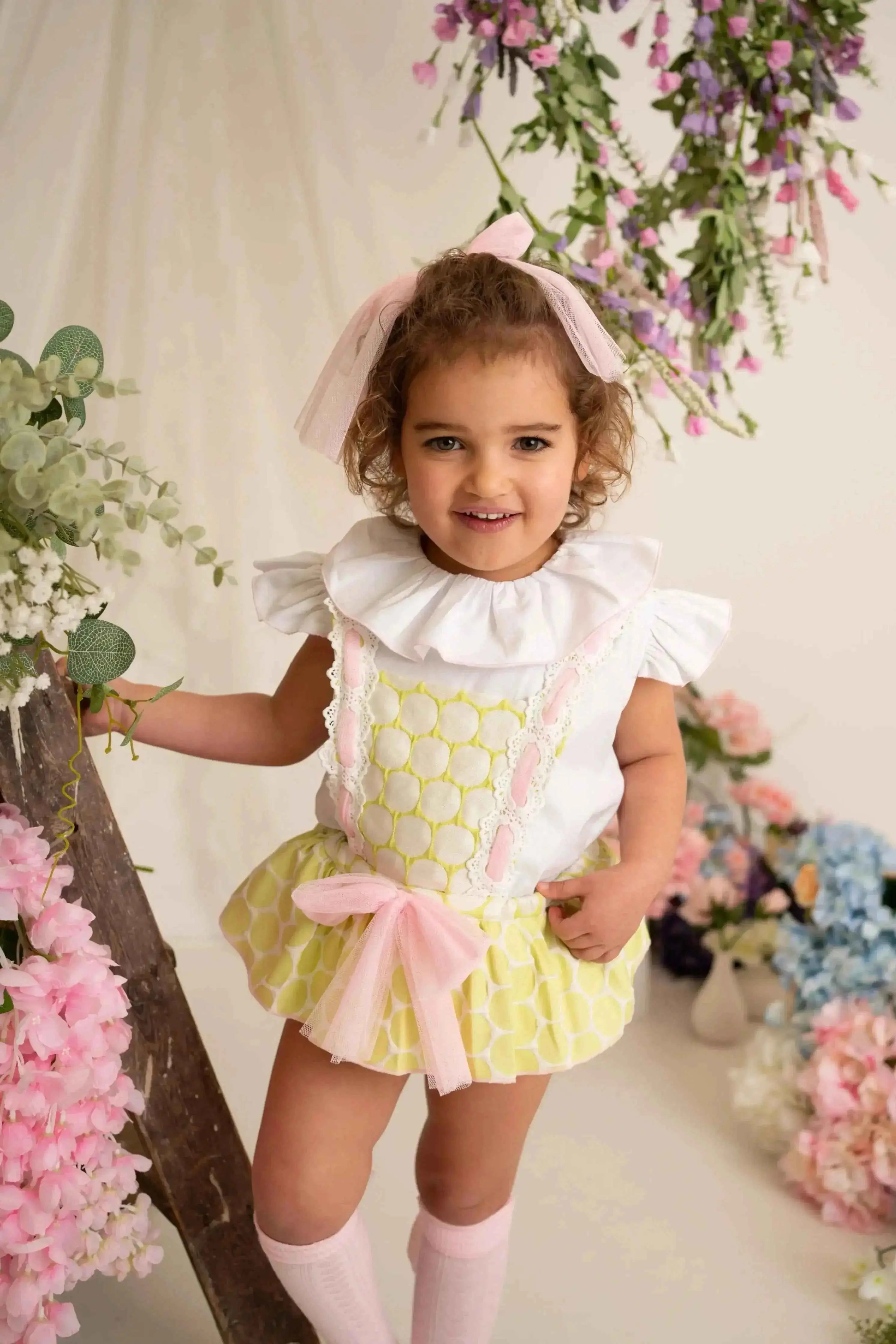 SS26 Naxos Baby Girls Lime Spot Shirt & H Bar Romper