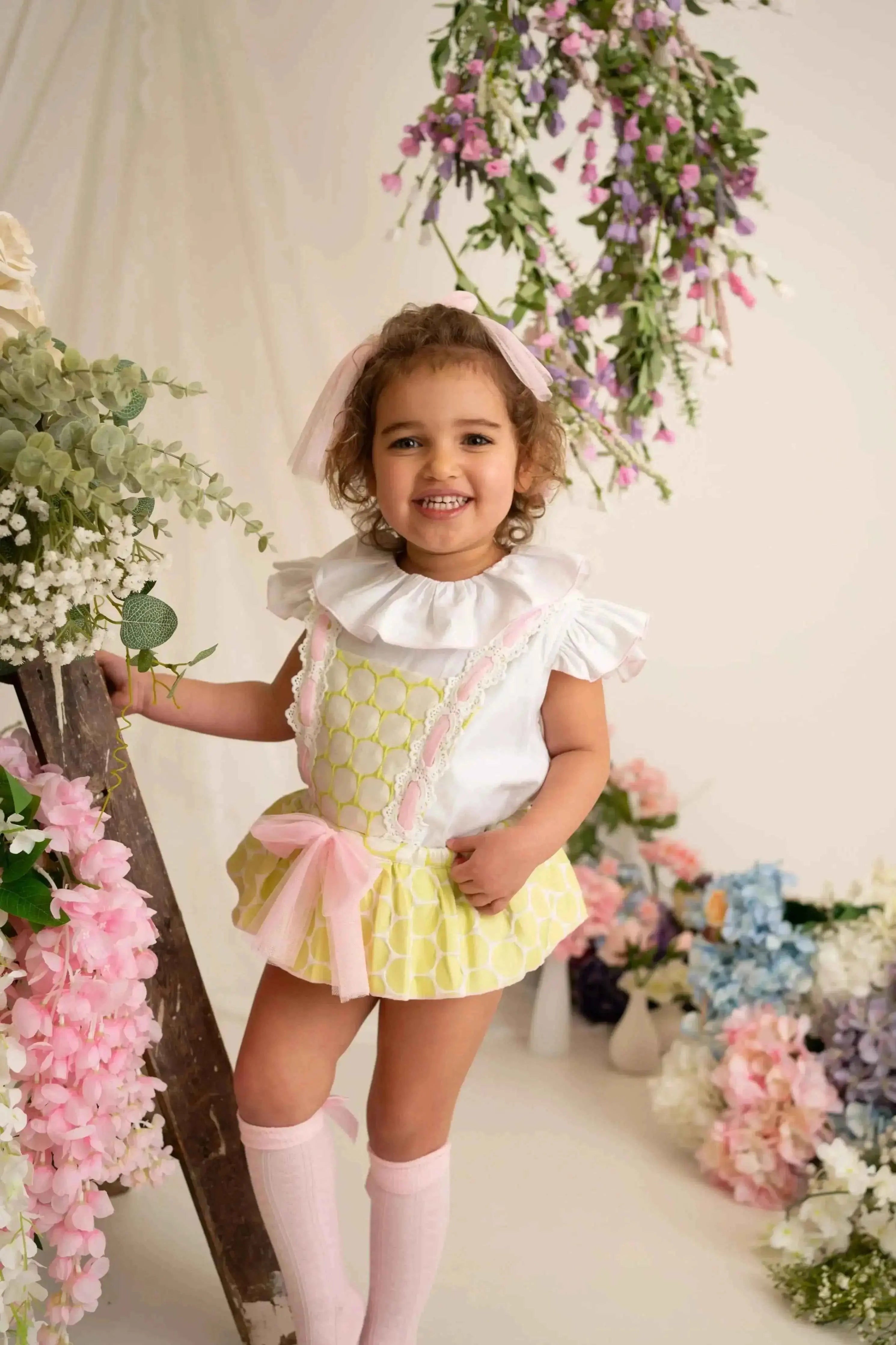 SS26 Naxos Baby Girls Lime Spot Shirt & H Bar Romper