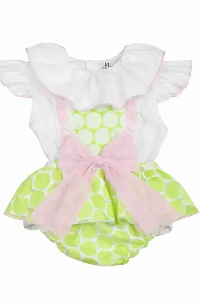 SS26 Naxos Baby Girls Lime Spot Shirt & H Bar Romper