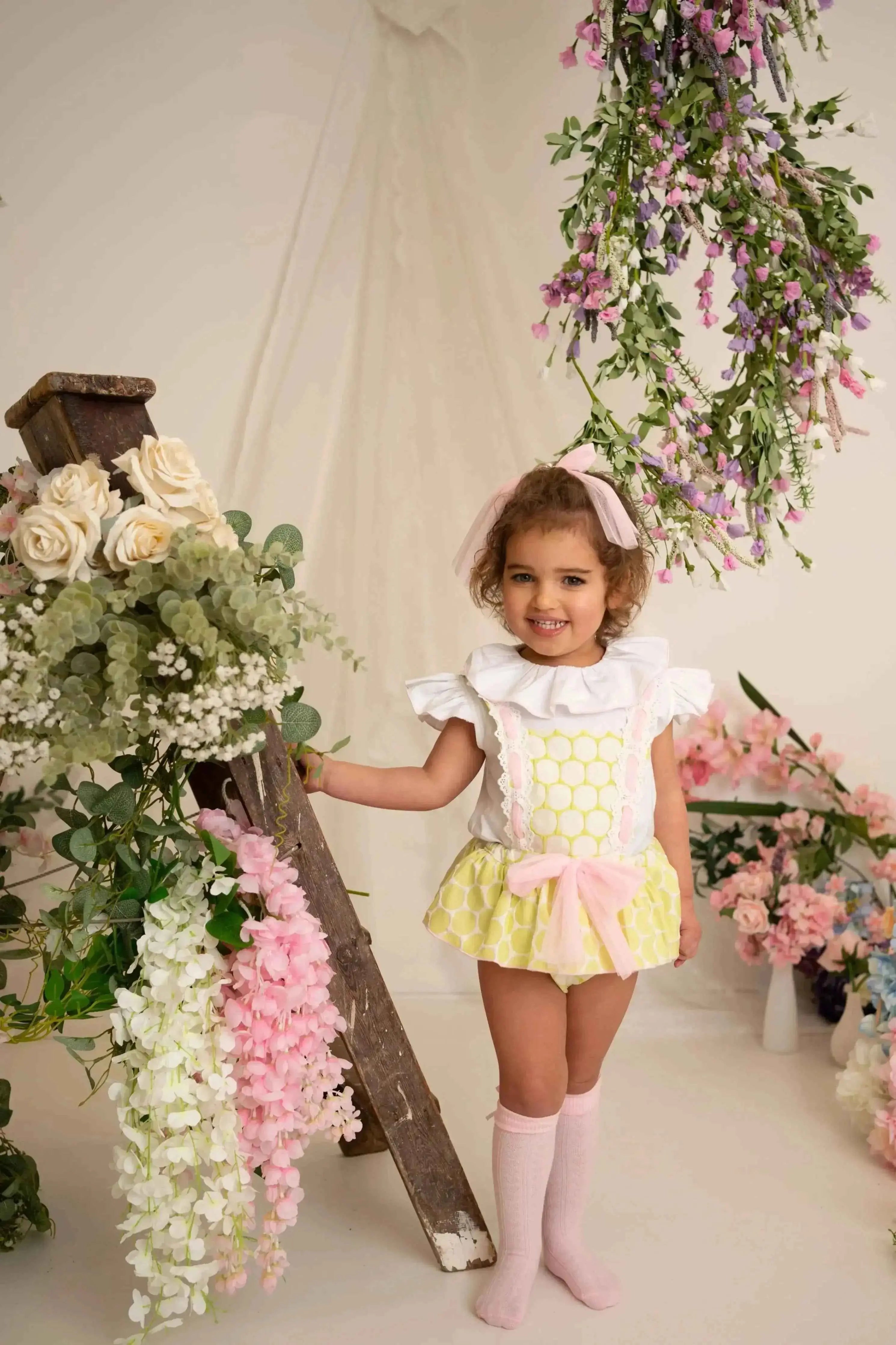 SS26 Naxos Baby Girls Lime Spot Shirt & H Bar Romper