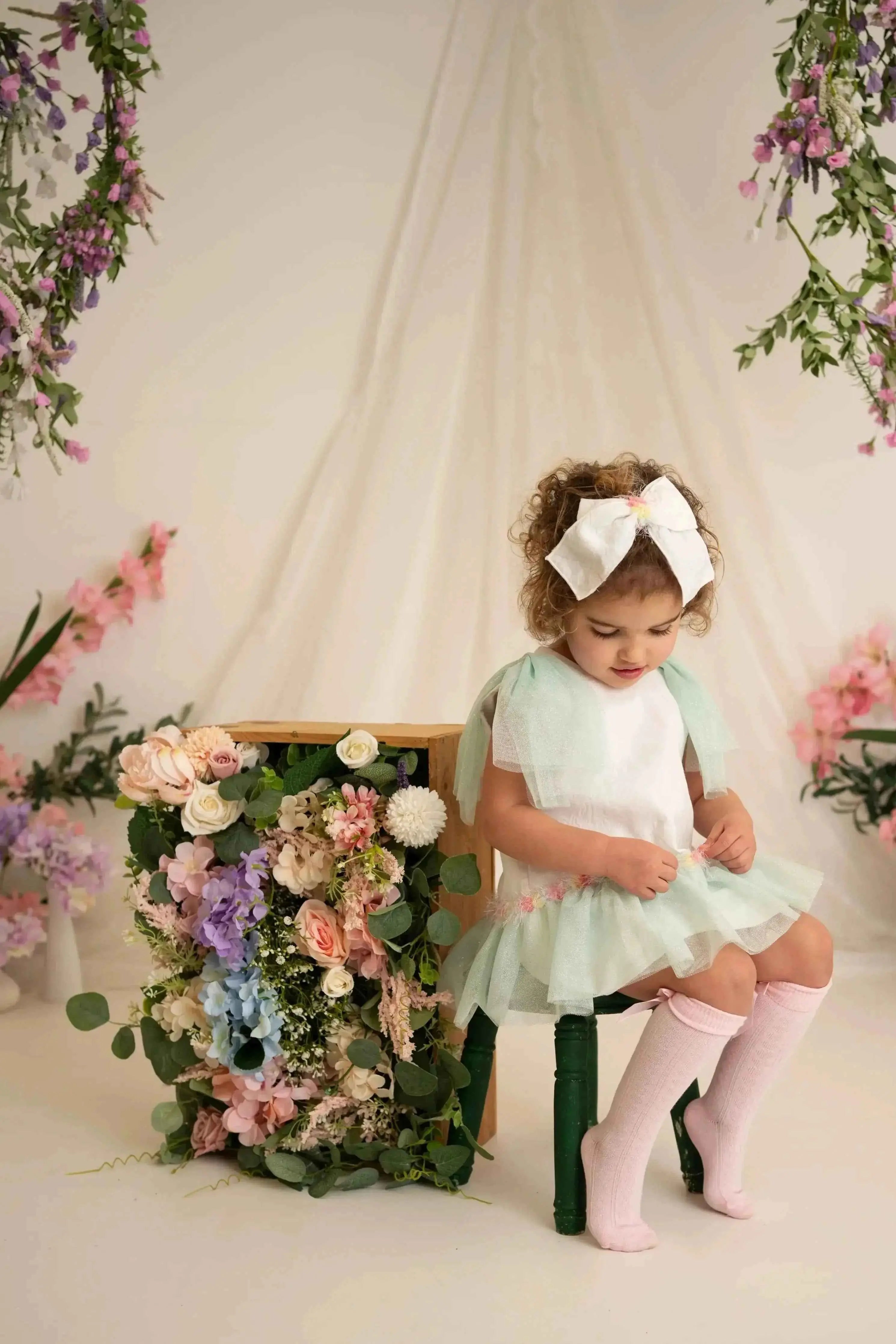 SS26 Naxos Baby Girls Mint Glitter Tulle Dress & Knickers