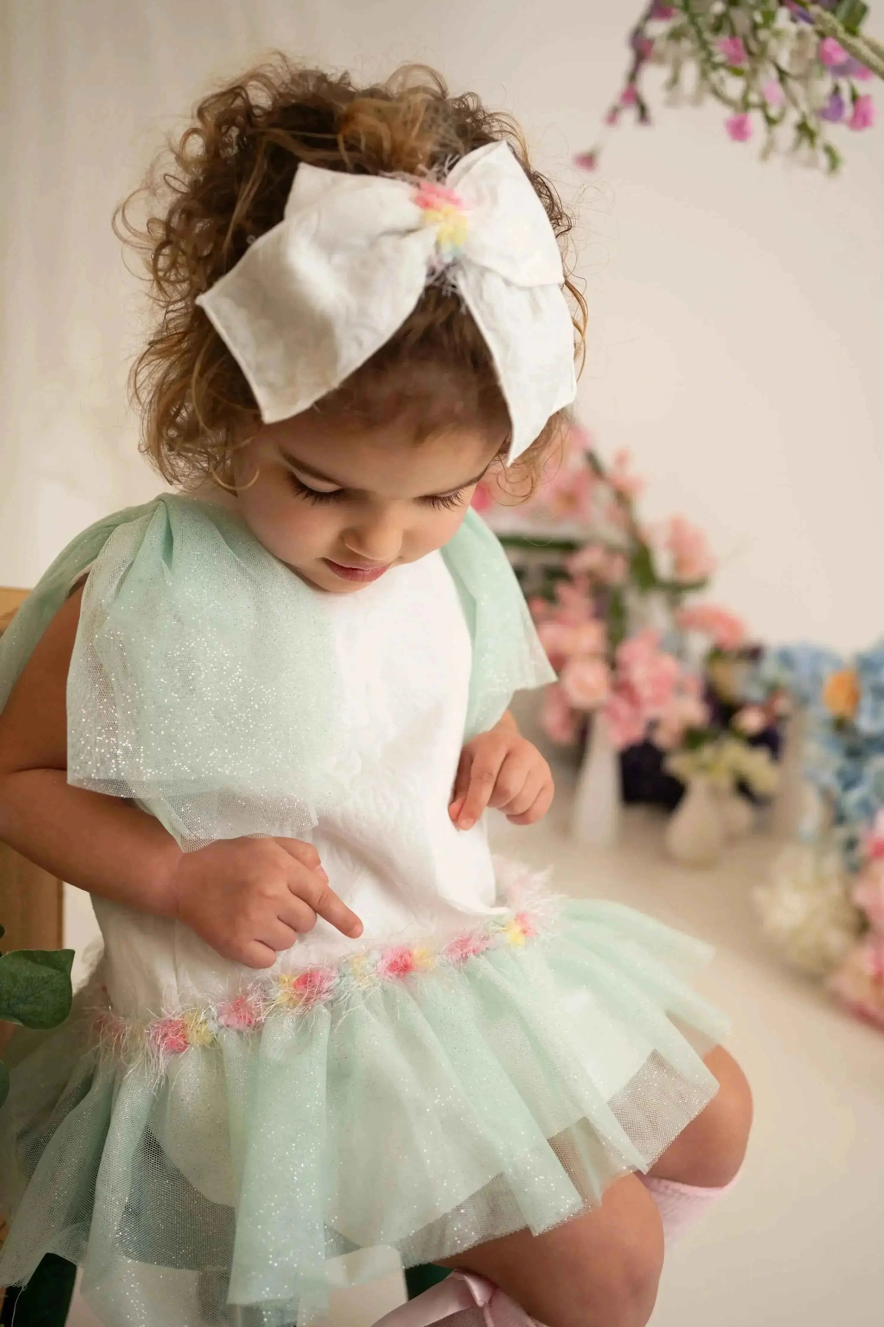 SS26 Naxos Baby Girls Mint Glitter Tulle Dress & Knickers