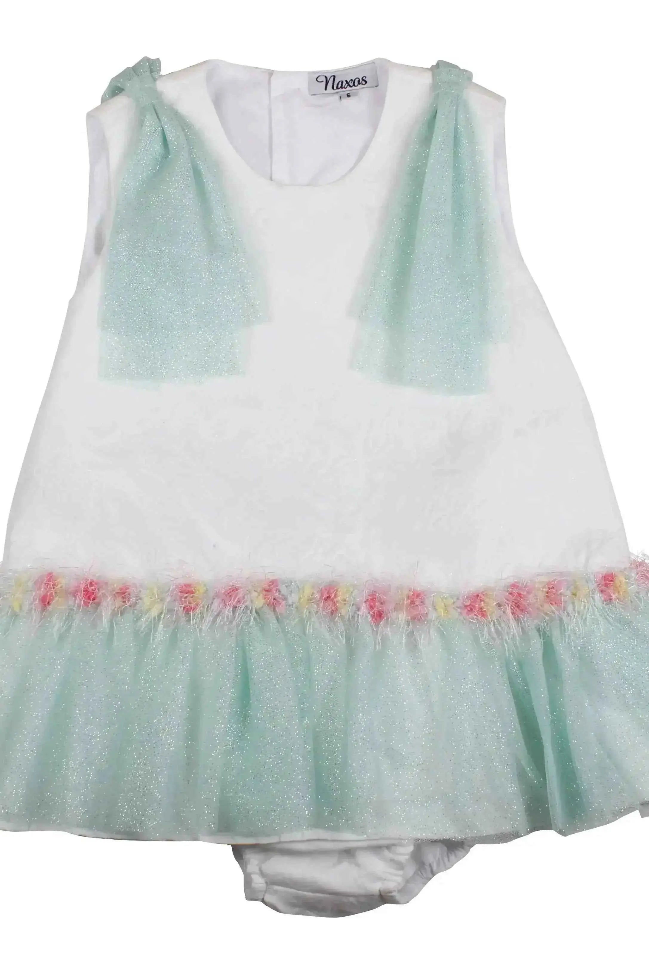 SS26 Naxos Baby Girls Mint Glitter Tulle Dress & Knickers