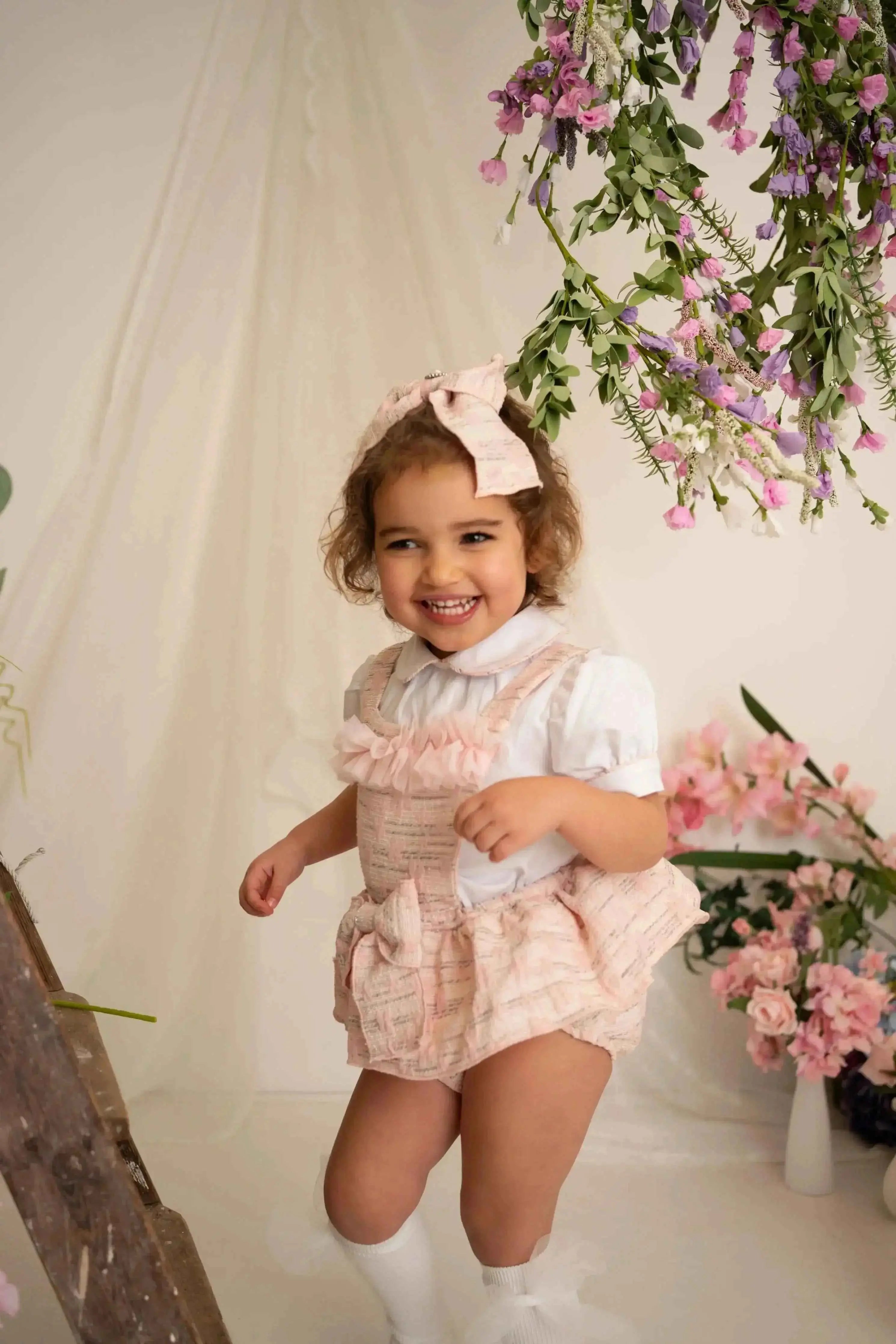 SS26 Naxos Baby Girls Pink Ruffle Shirt & H Bar Romper