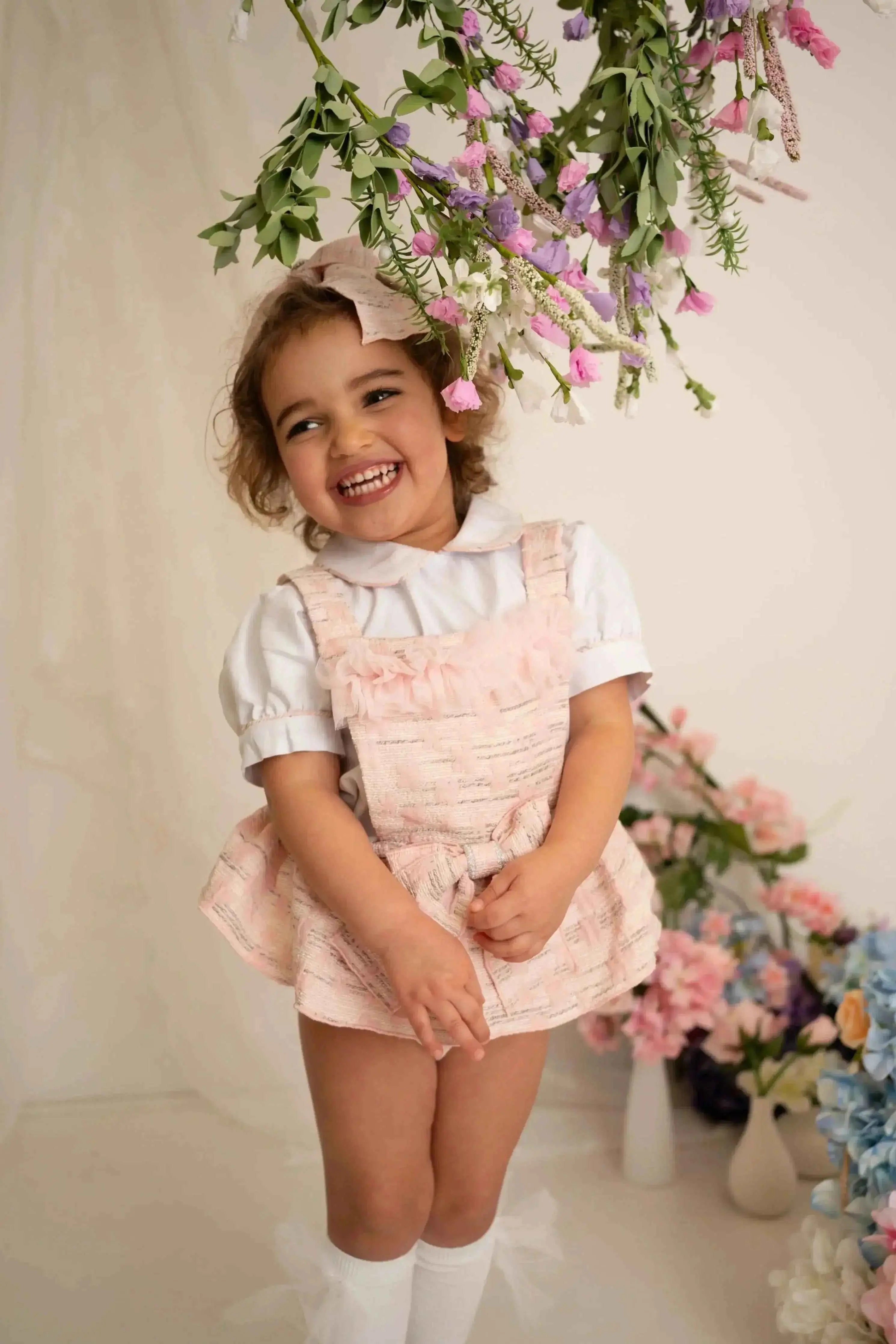 SS26 Naxos Baby Girls Pink Ruffle Shirt & H Bar Romper