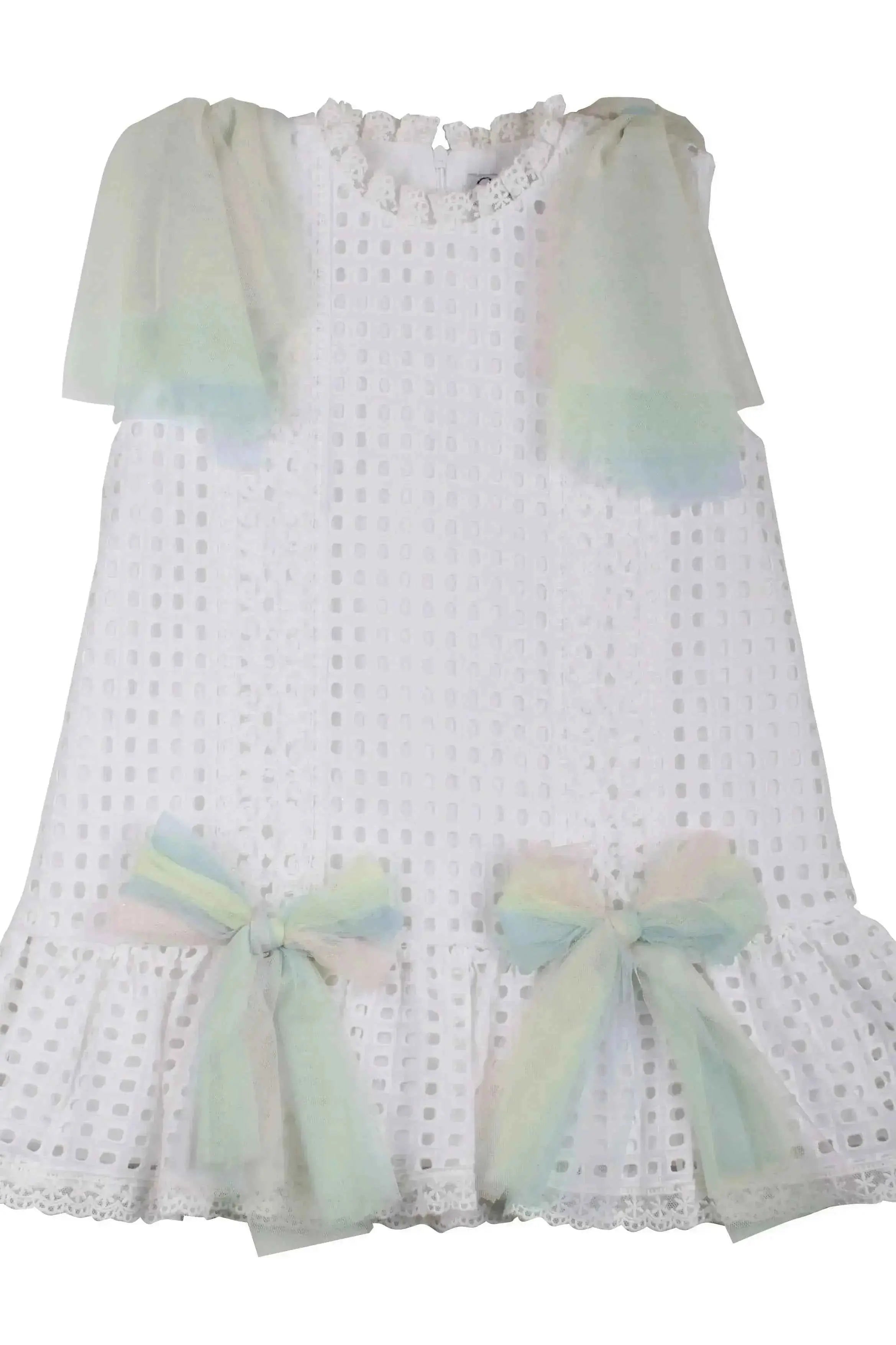 SS26 Naxos Baby Girls White Rainbow Tulle Dress