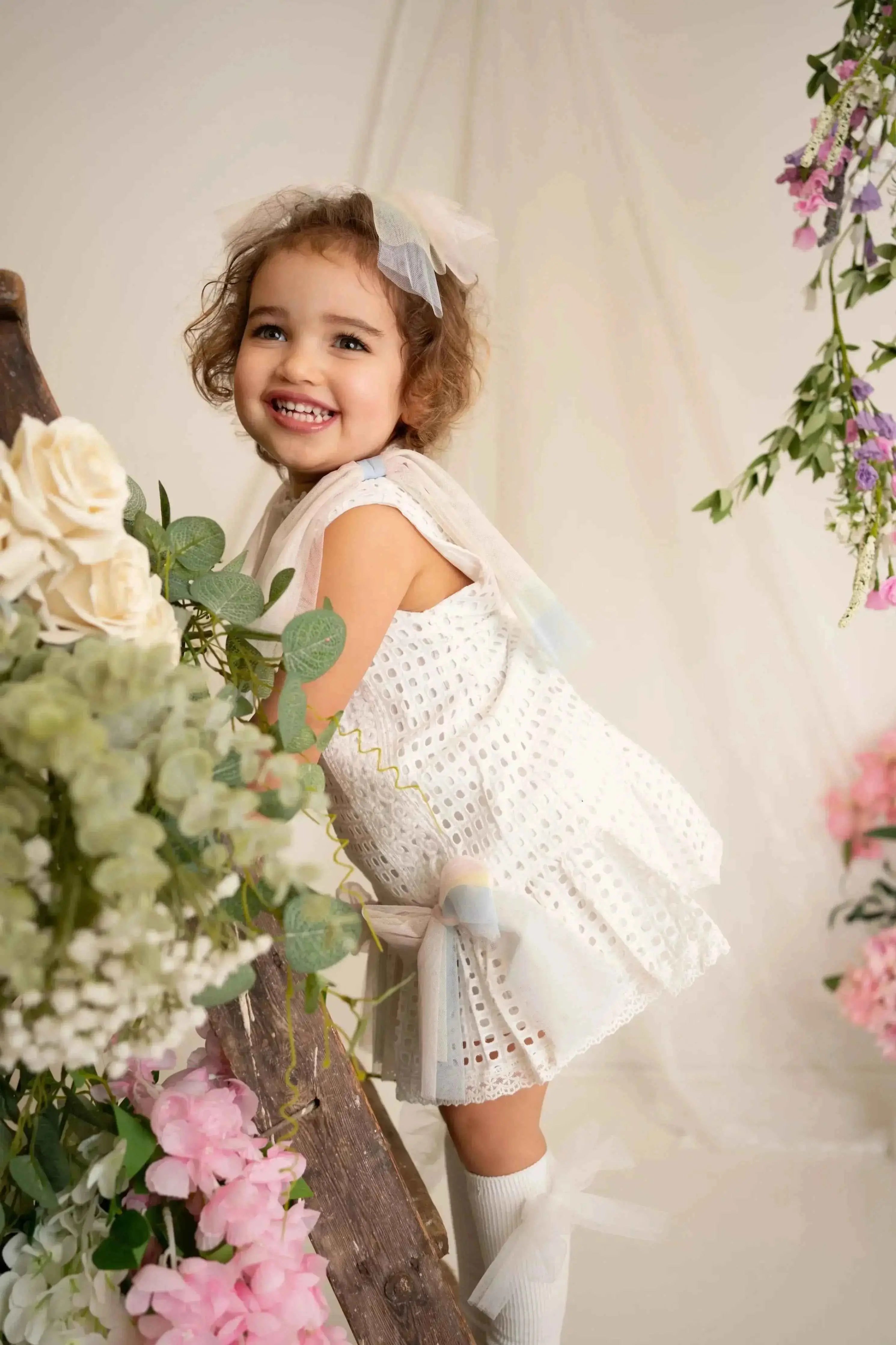 SS26 Naxos Baby Girls White Rainbow Tulle Dress