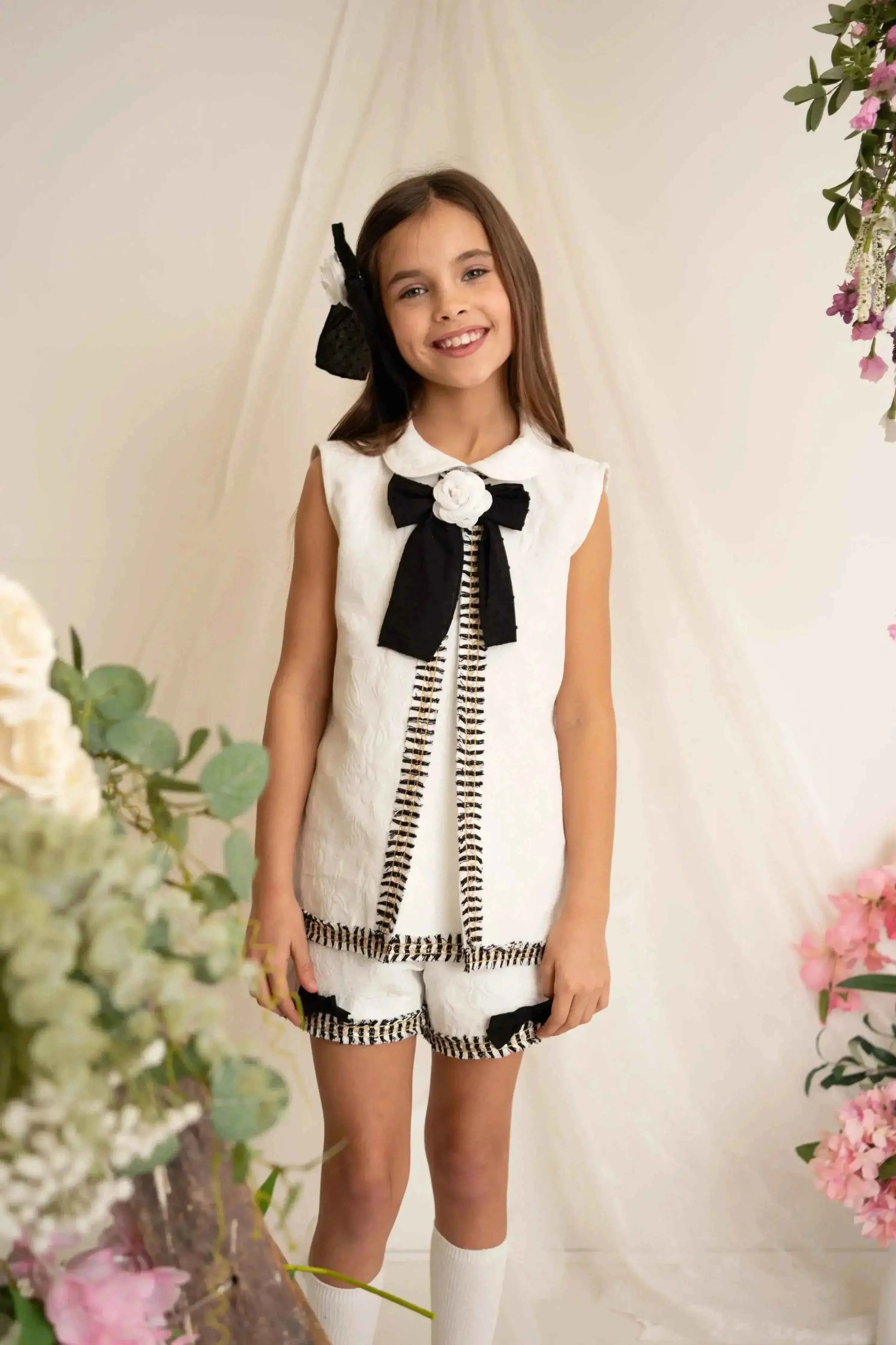 SS26 Naxos Girls Black Chanel Blouse & Short Set