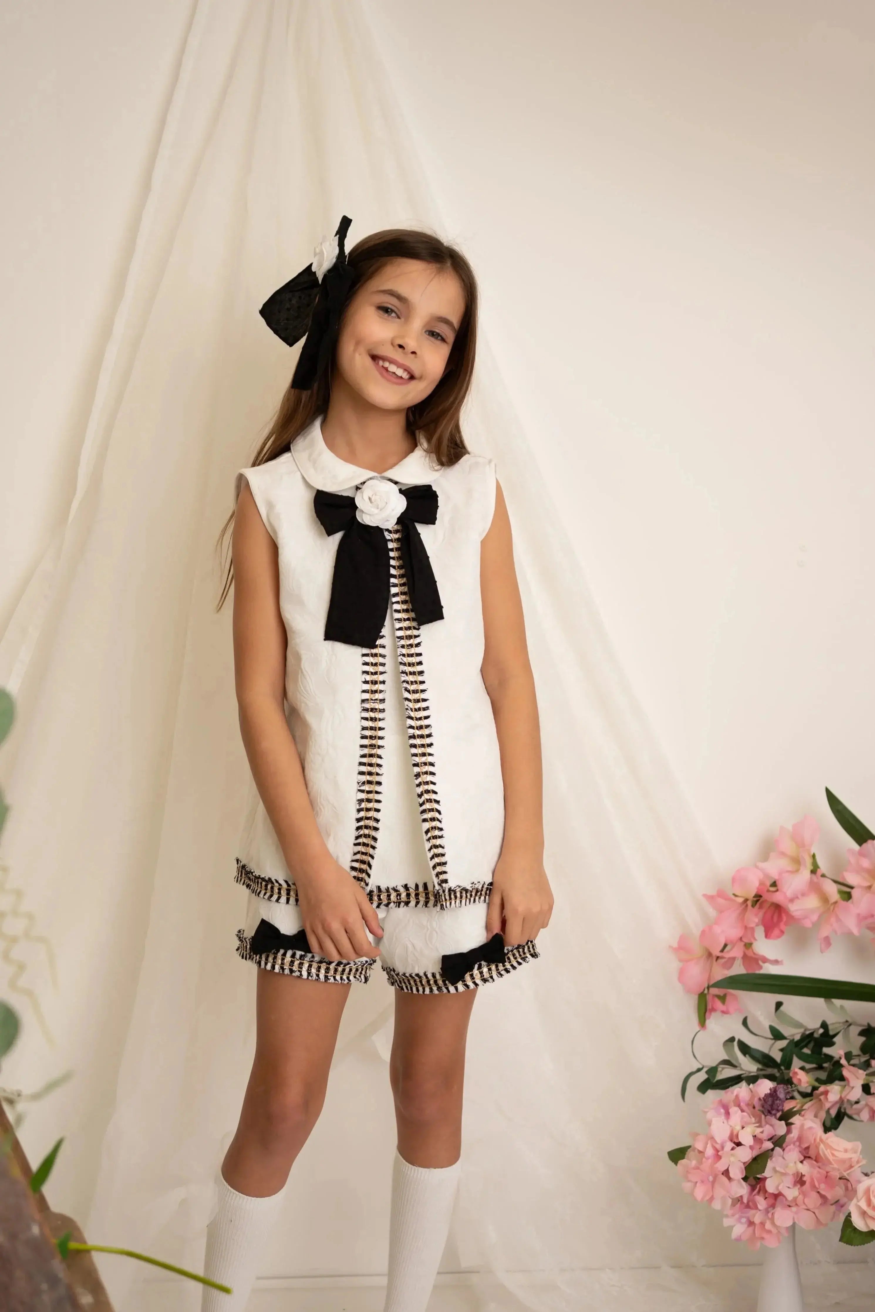 SS26 Naxos Girls Black Chanel Blouse & Short Set Naxos