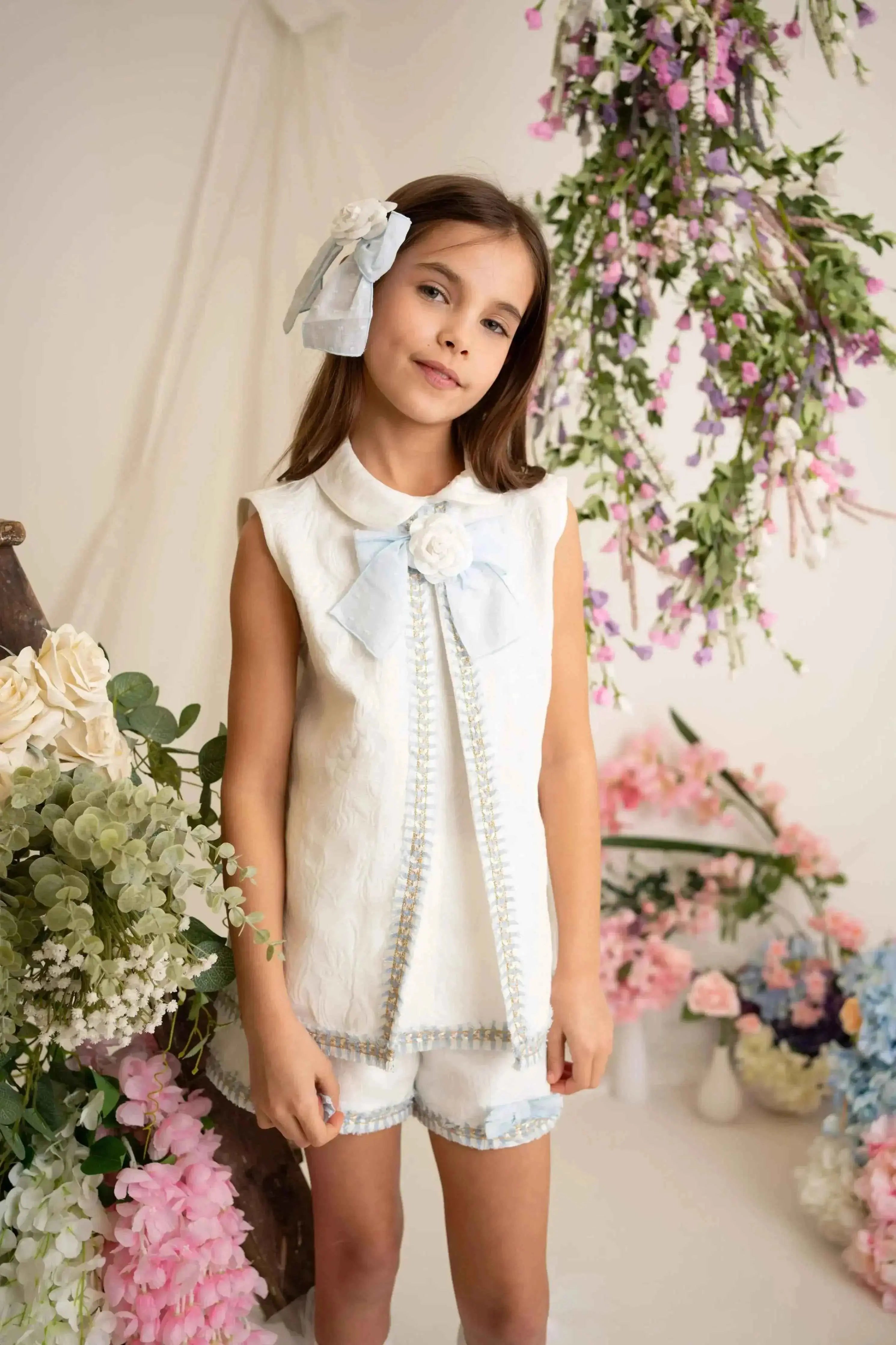 SS26 Naxos Girls Blue Chanel Blouse & Short Set