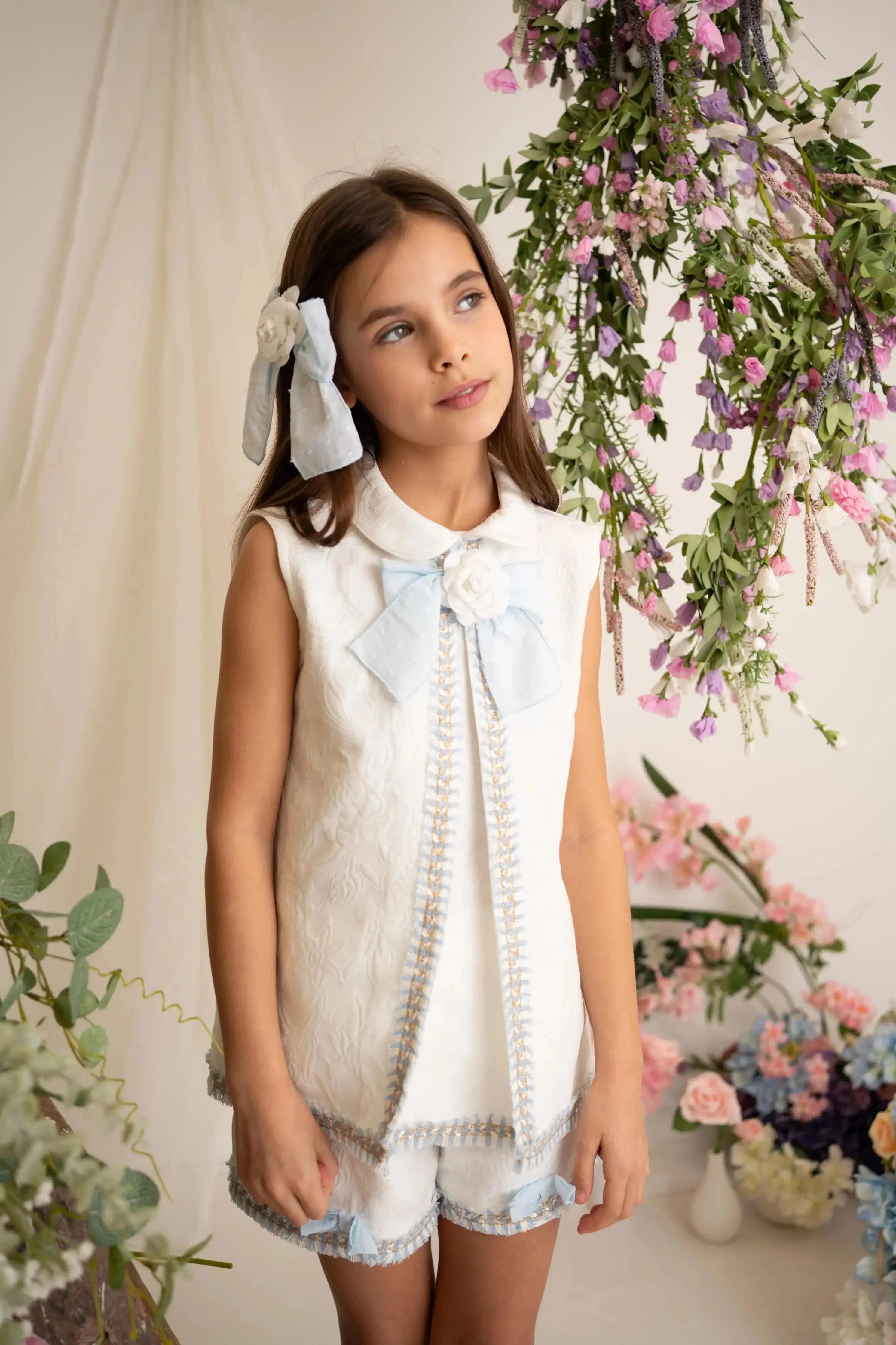 SS26 Naxos Girls Blue Chanel Blouse & Short Set Naxos