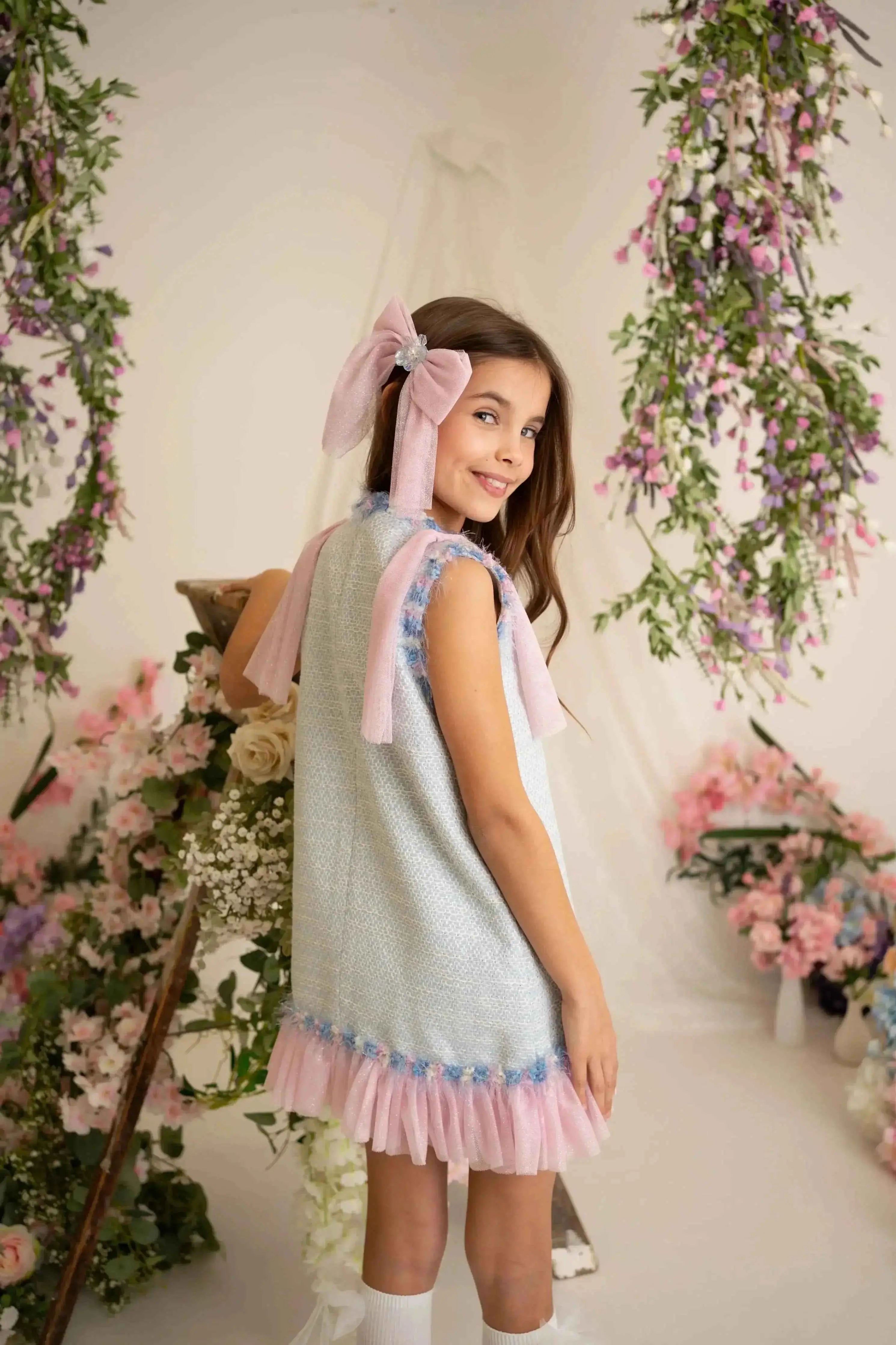 SS26 Naxos Girls Bubblegum Glitter Tulle Dress