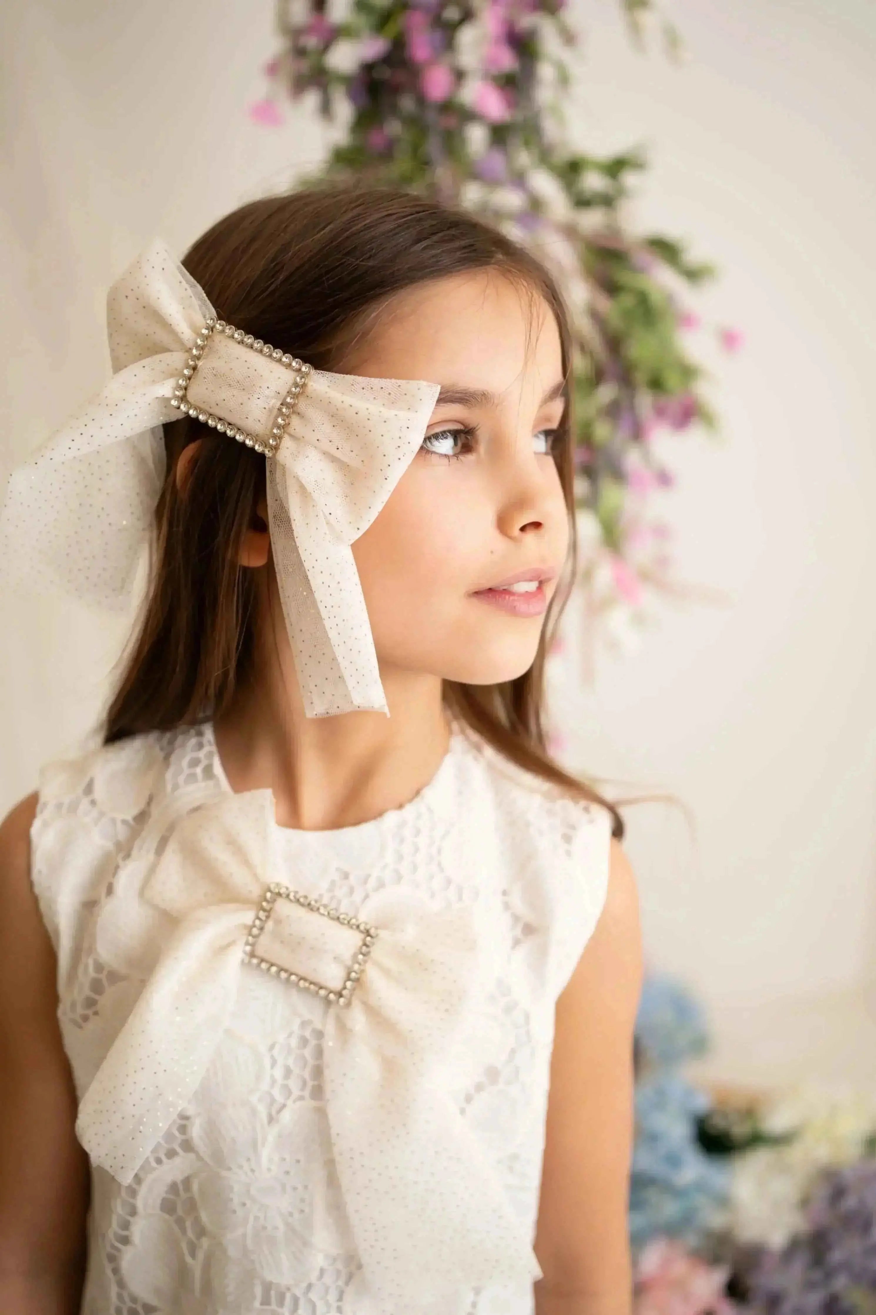 SS26 Naxos Girls Gold Glitter Lace Hair Bow