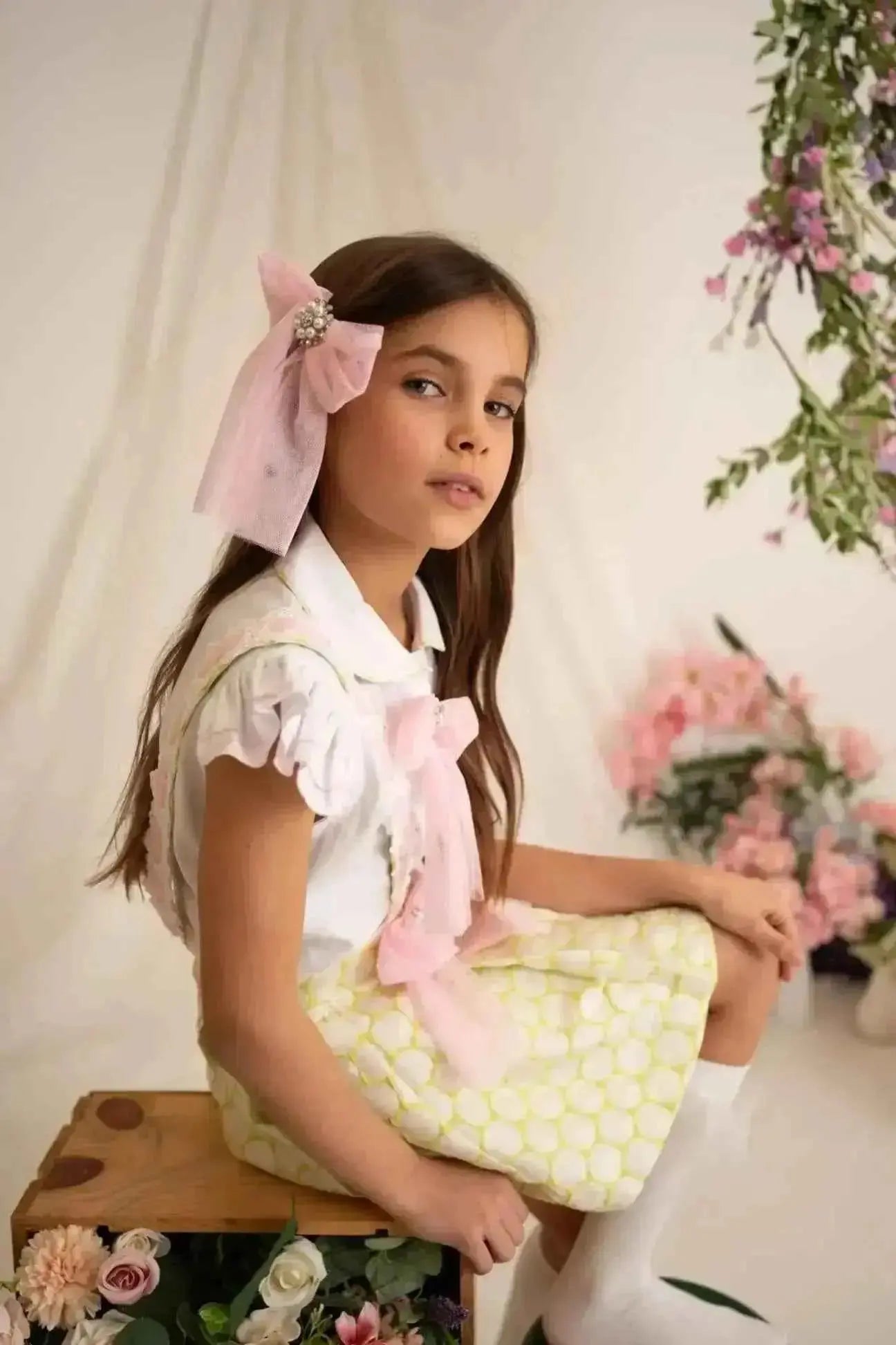 SS26 Naxos Girls Pink Tulle Lace Hair Bow