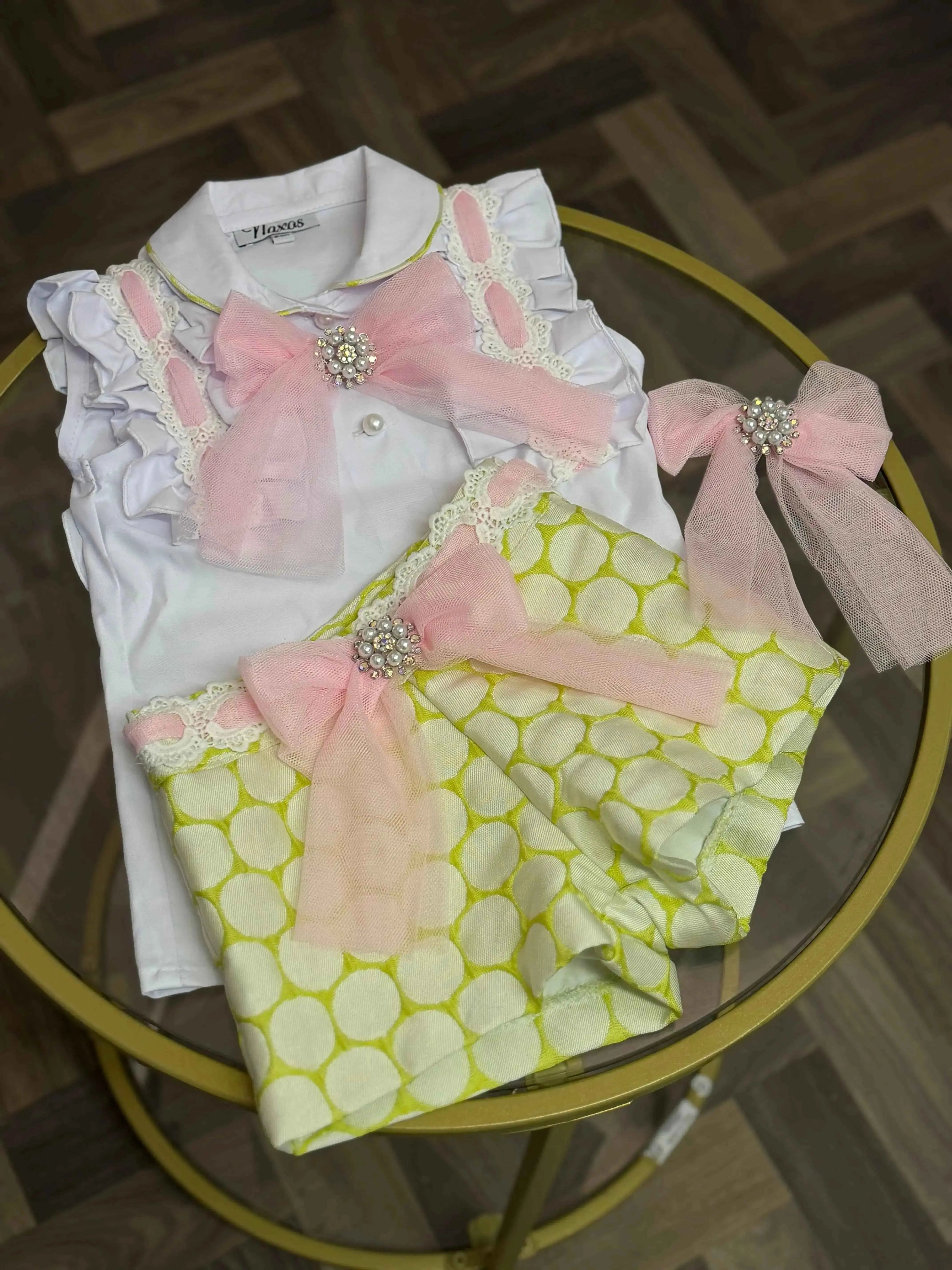 SS26 Naxos Girls Lime & Pink Shirt & Short Set