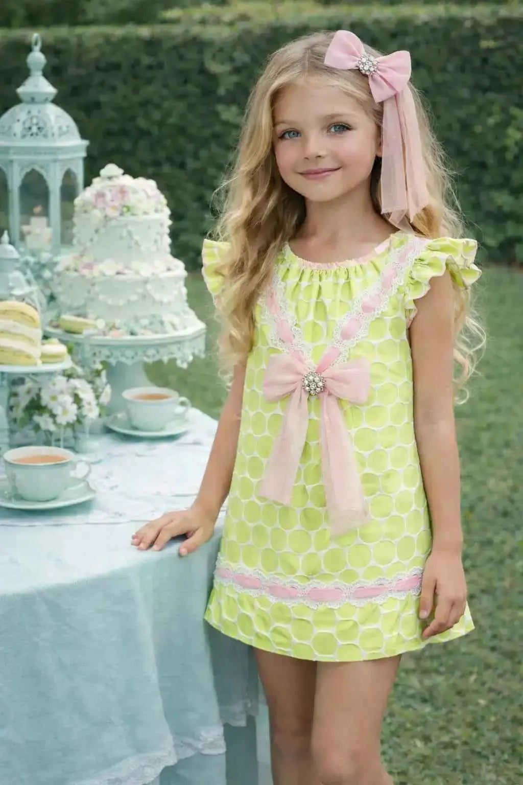 SS26 Naxos Girls Lime & Pink Tulle Dress