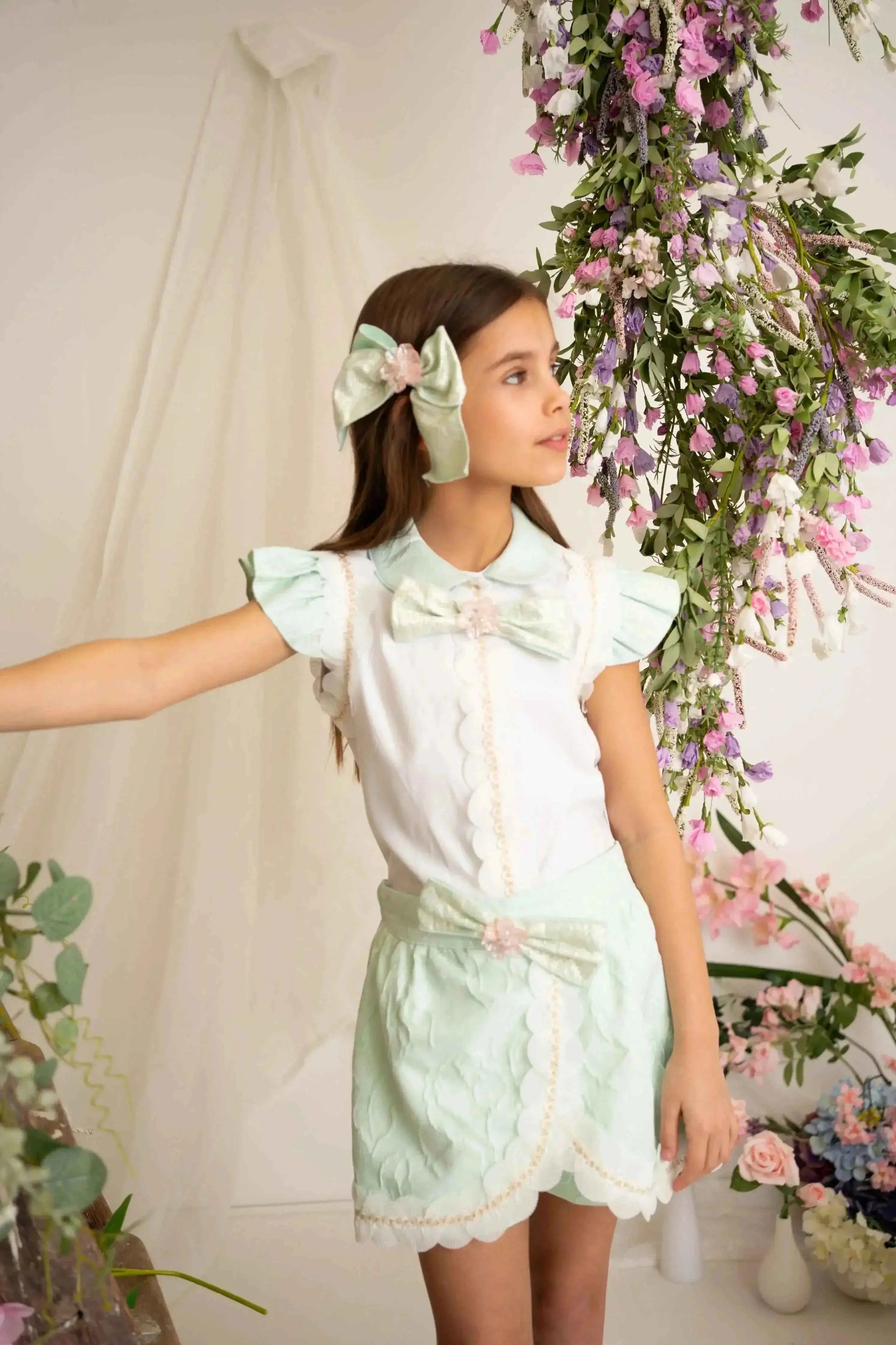 SS26 Naxos Girls Mint & Pink Shirt & Skort Set