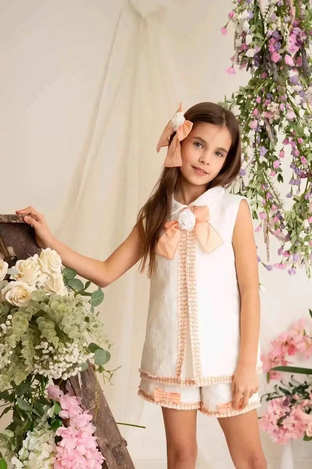 SS26 Naxos Girls Peach Chanel Blouse & Short Set