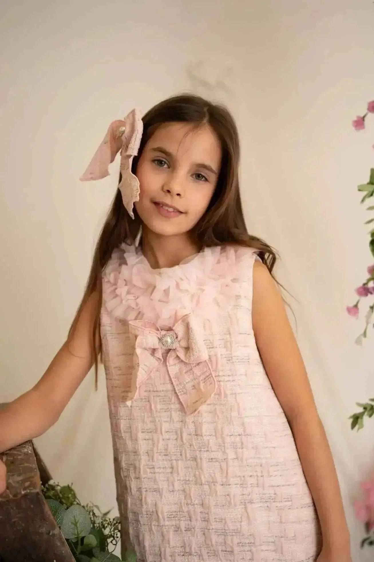 SS26 Naxos Girls Pink Ruffle Lace Tulle Dress