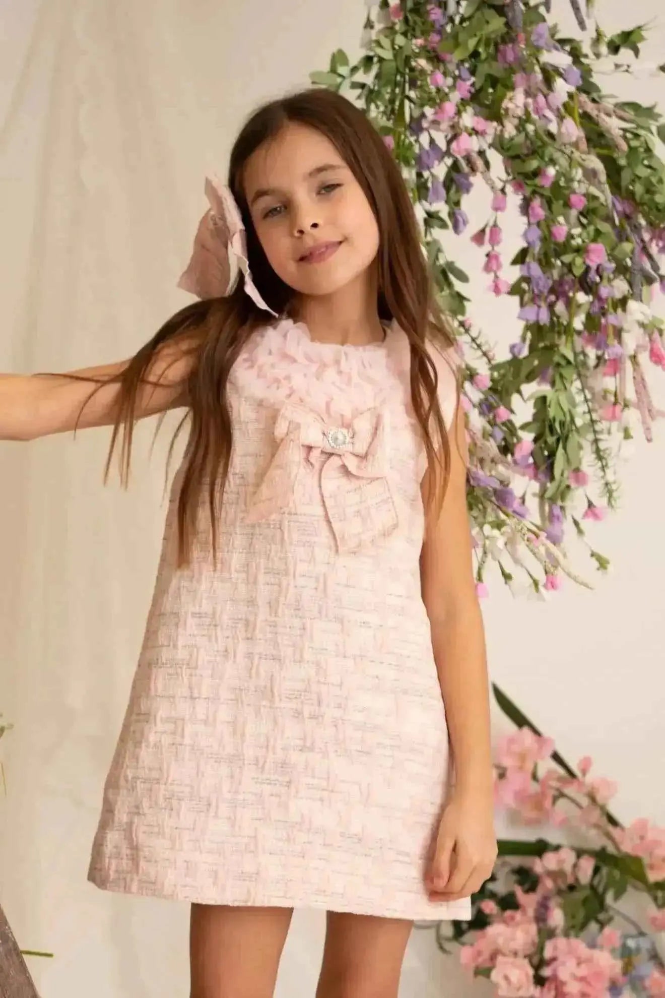 SS26 Naxos Girls Pink Ruffle Lace Tulle Dress
