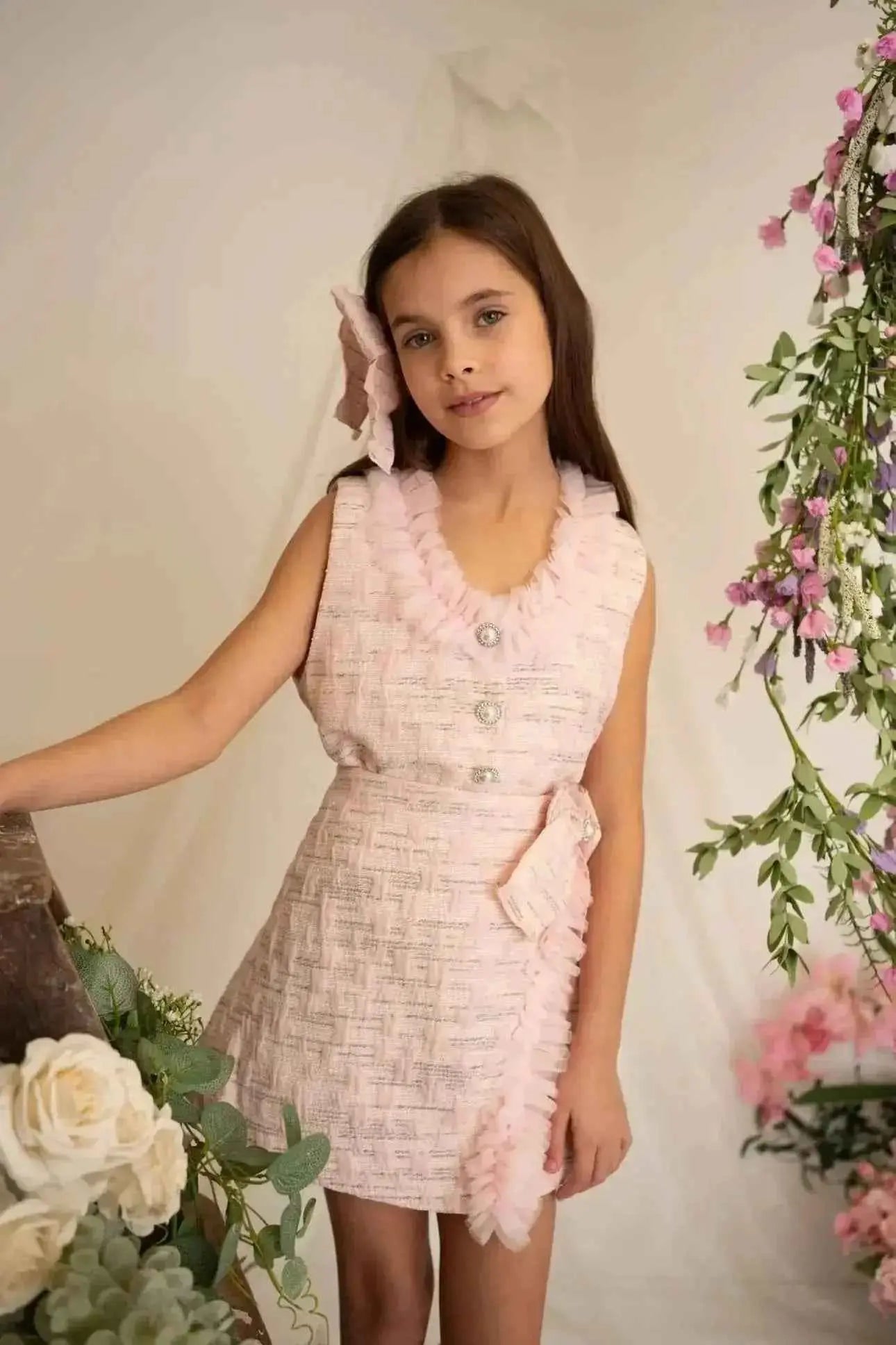 SS26 Naxos Girls Pink Tulle Ruffle Skirt Set