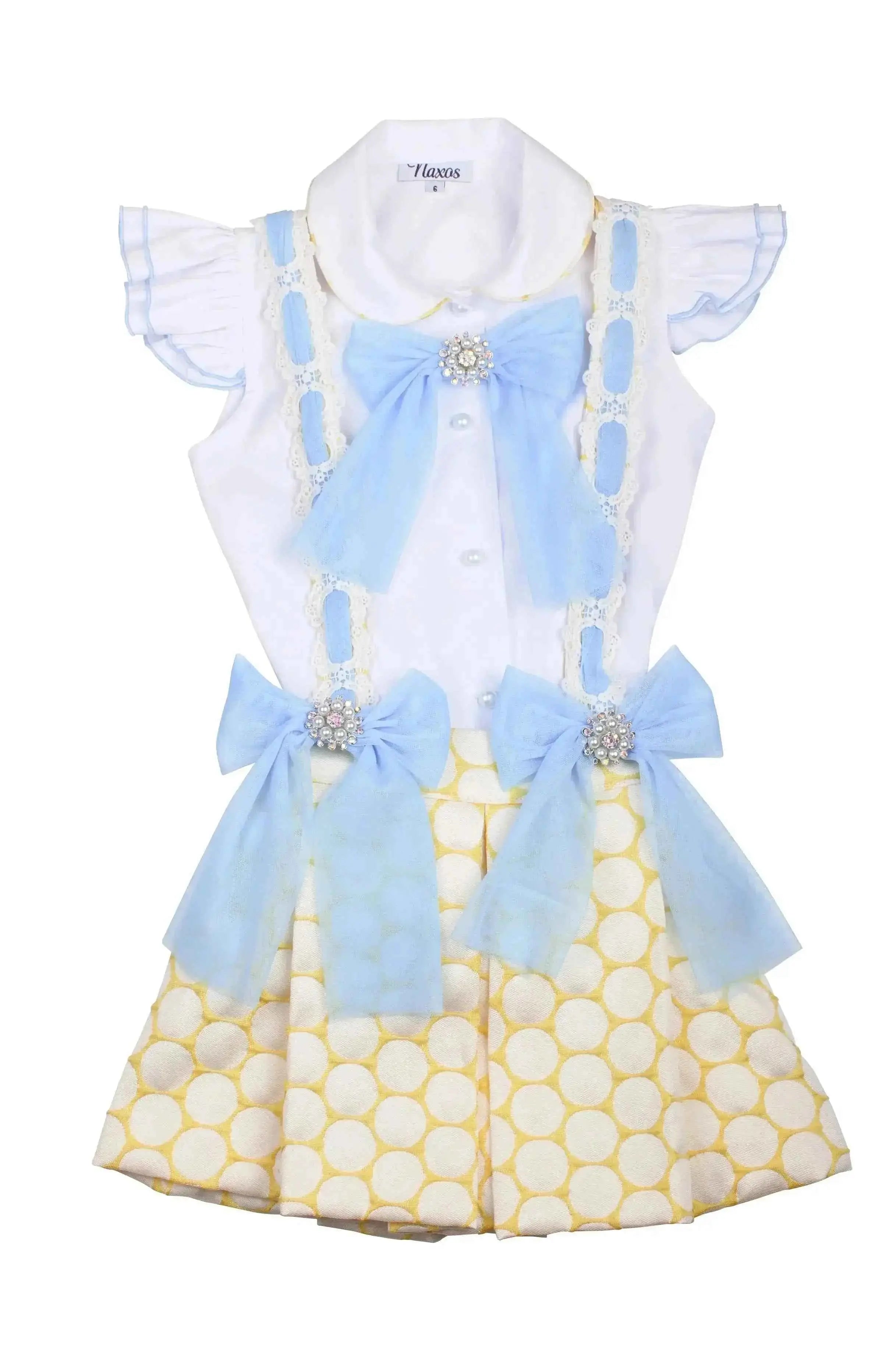 SS26 Naxos Girls Yellow & Blue Shirt & Pinafore Dress
