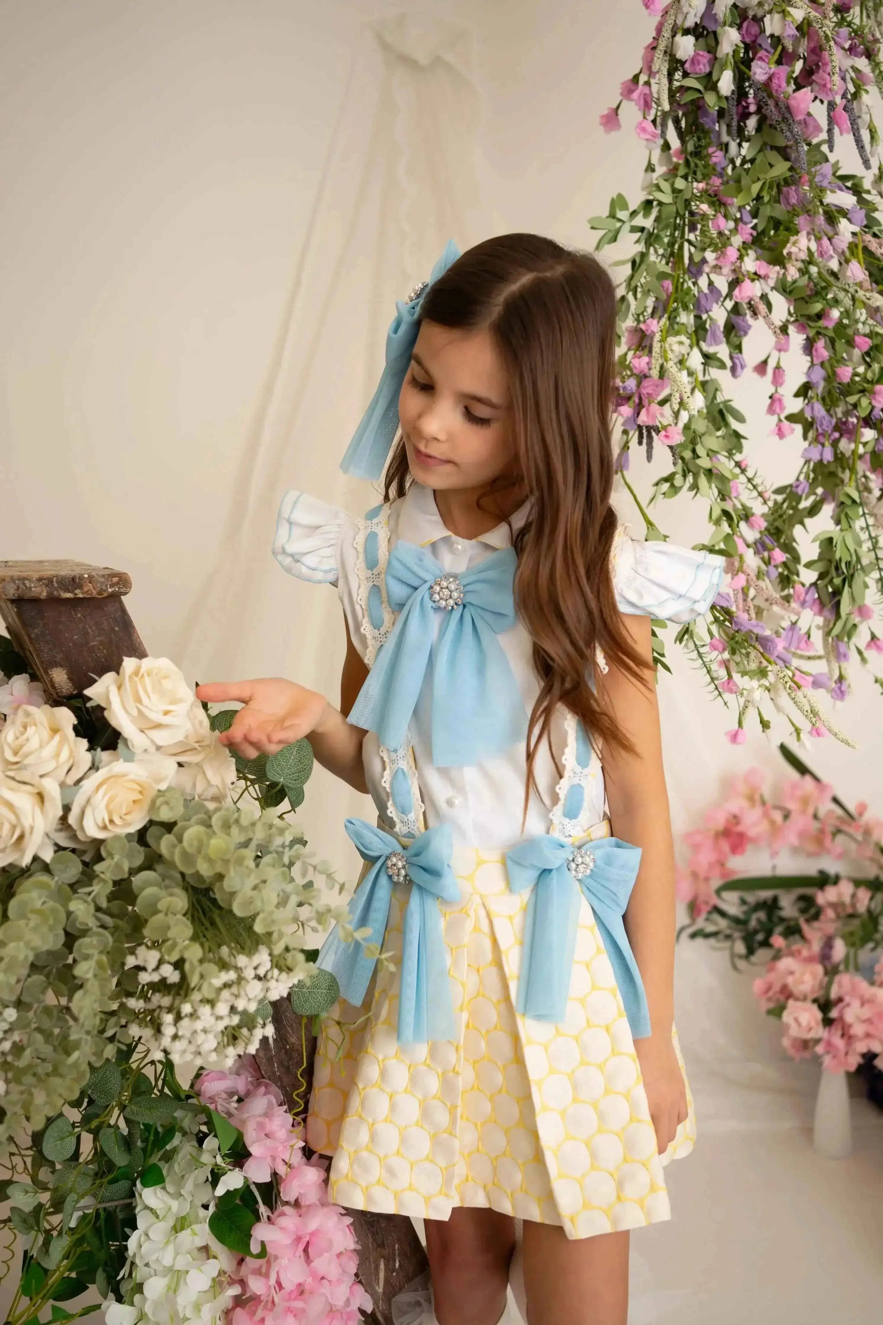 SS26 Naxos Girls Yellow & Blue Shirt & Pinafore Dress