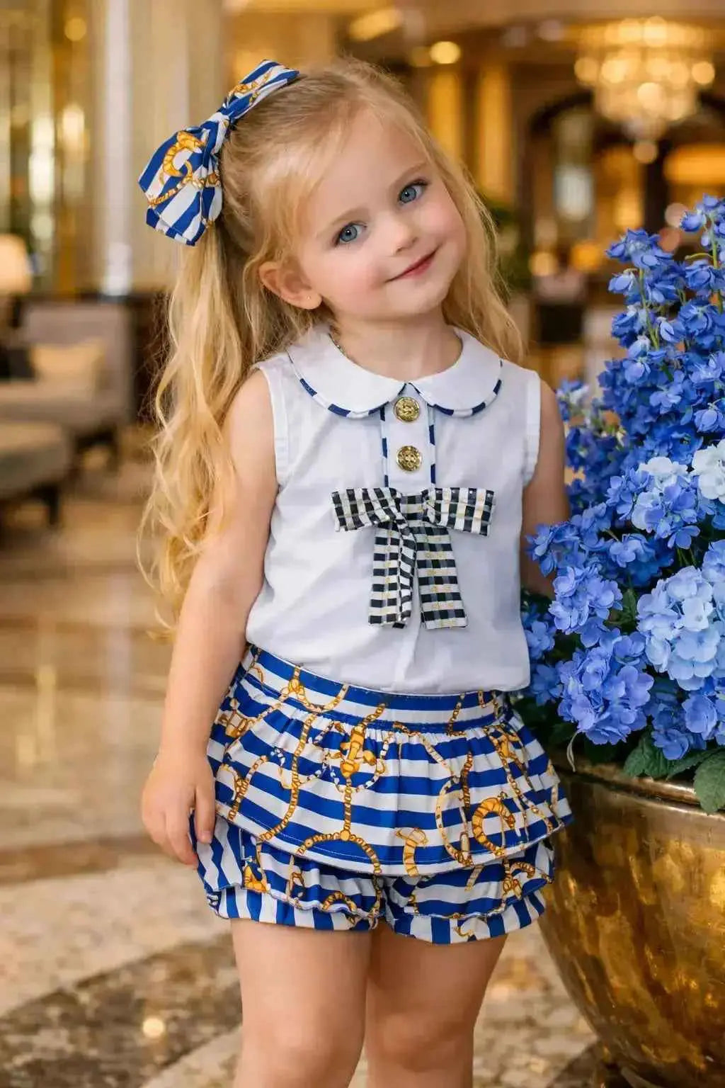 SS26 Rochy Baby Girls Blue Stripe Chain Jam Pant Set