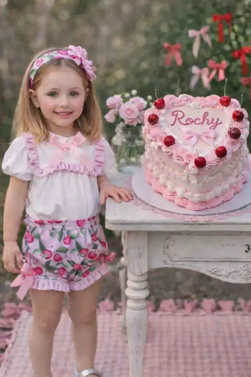 SS26 Rochy Baby Girls Cherry Gingham Jam Pant Set