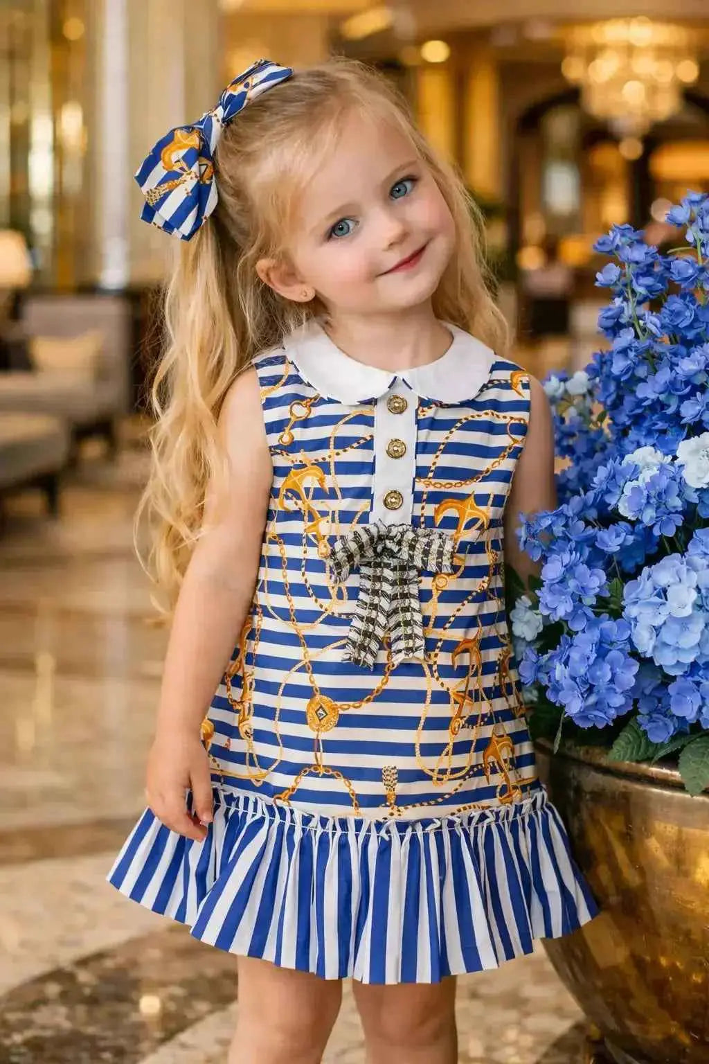SS26 Rochy Girls Blue Stripe Chain Dress