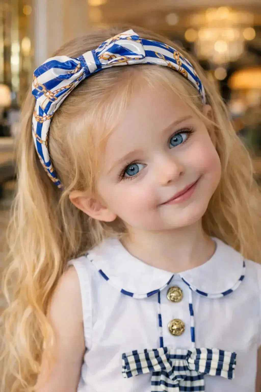 SS26 Rochy Girls Blue Stripe Chain Headband