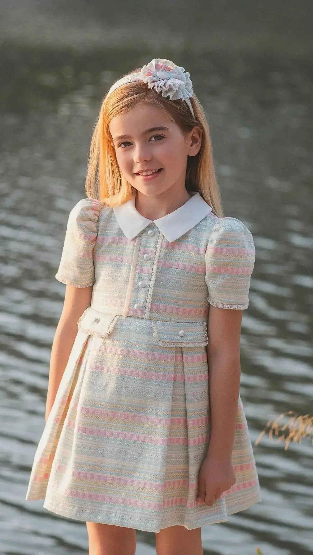 SS26 Rochy Girls Pastel Tweed Pleated Dress