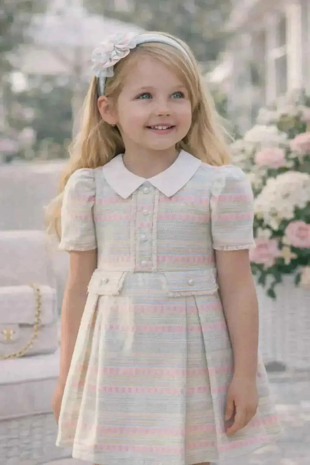 SS26 Rochy Girls Pastel Tweed Pleated Dress