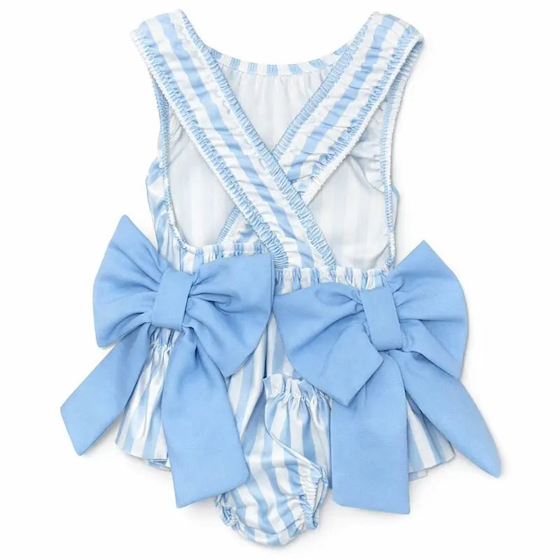Girls Summer Blue Stripe Swimming Costume Dainty Delilah
