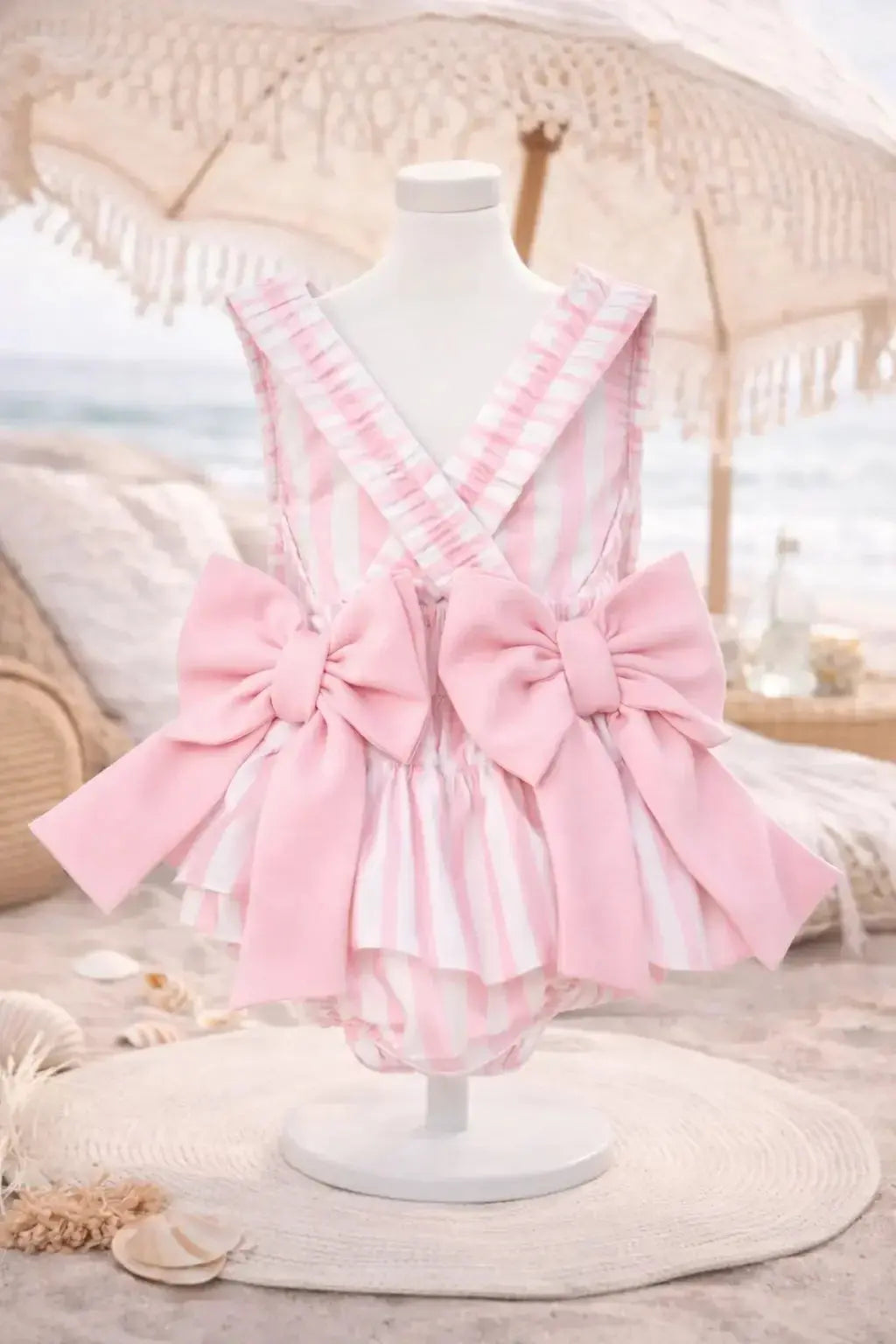 Girls Summer Pink Stripe Swimming Costume Dainty Delilah