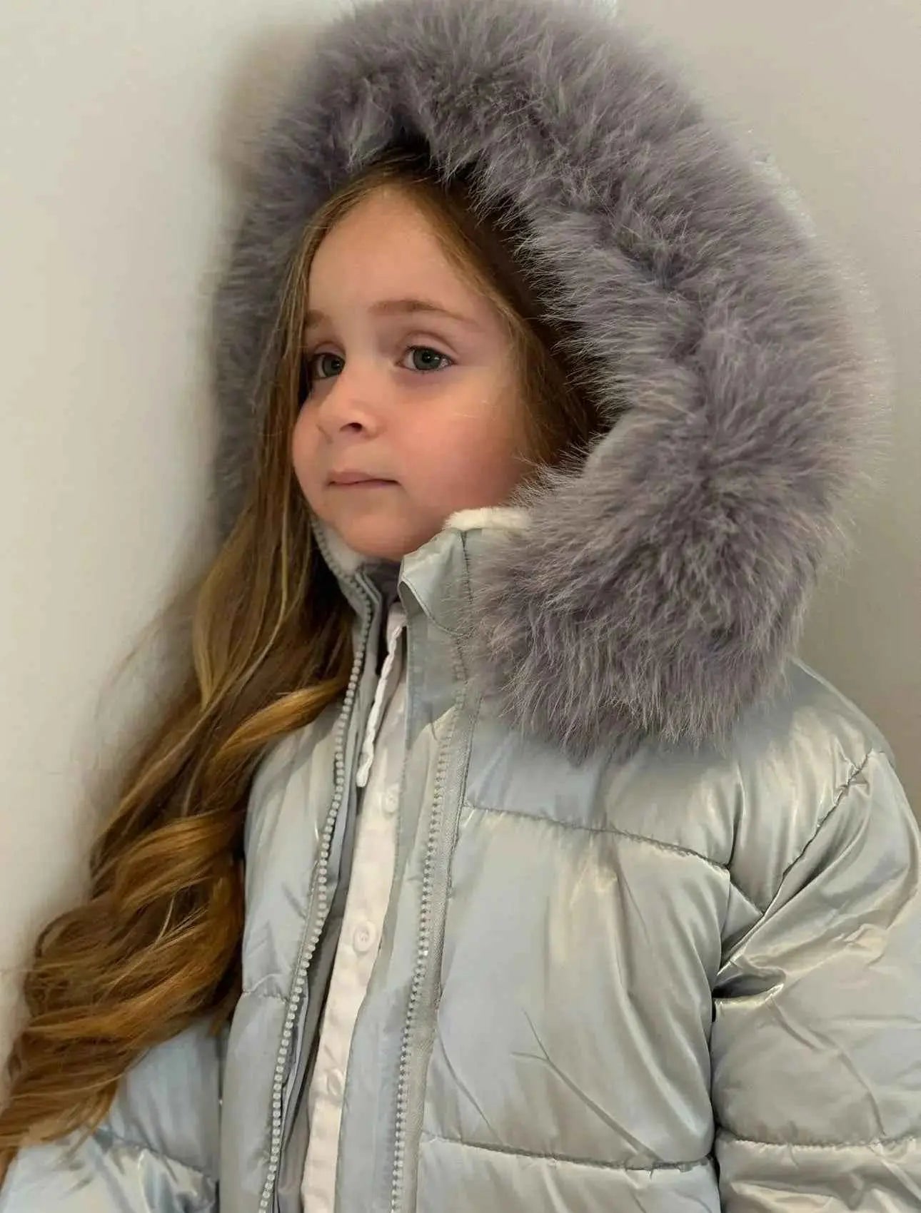 Silver / Grey Fur Hood Unisex Coat
