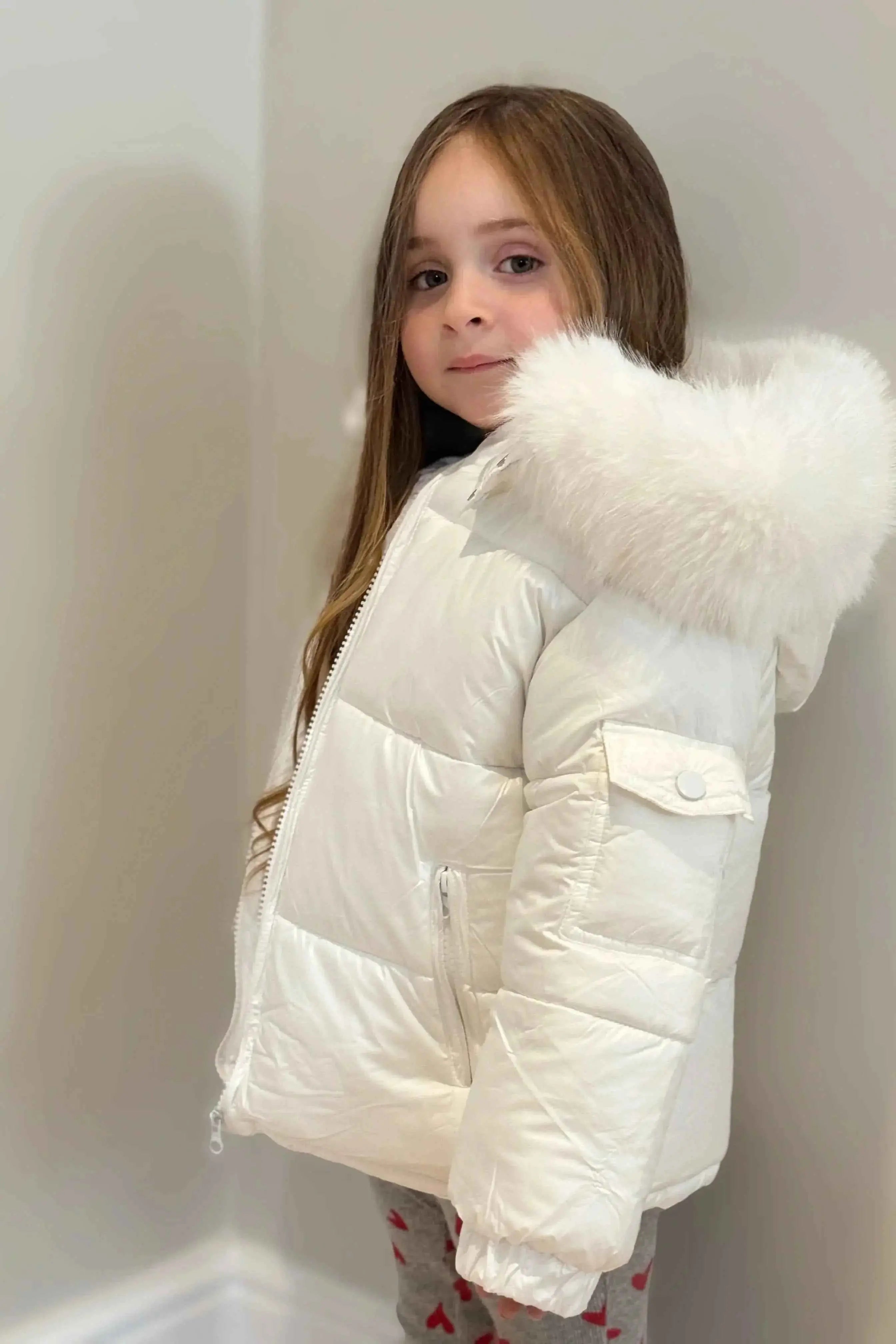 Unisex White Fur Hood Coat - In Stock