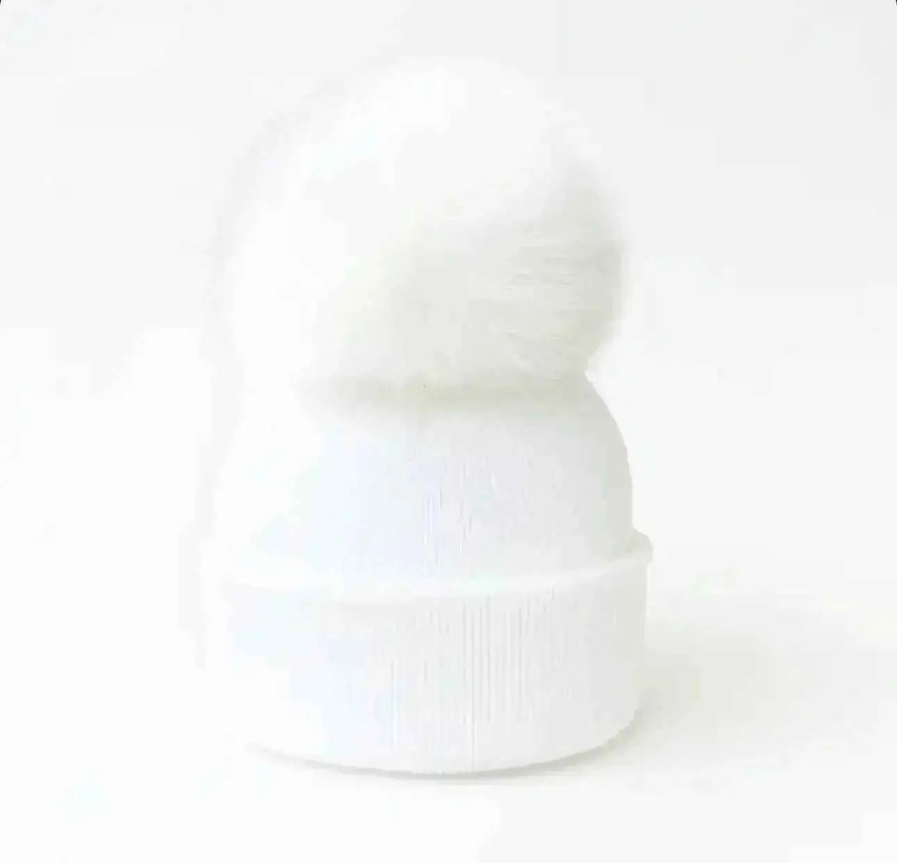 White Single Pompom Fur Unisex Hat