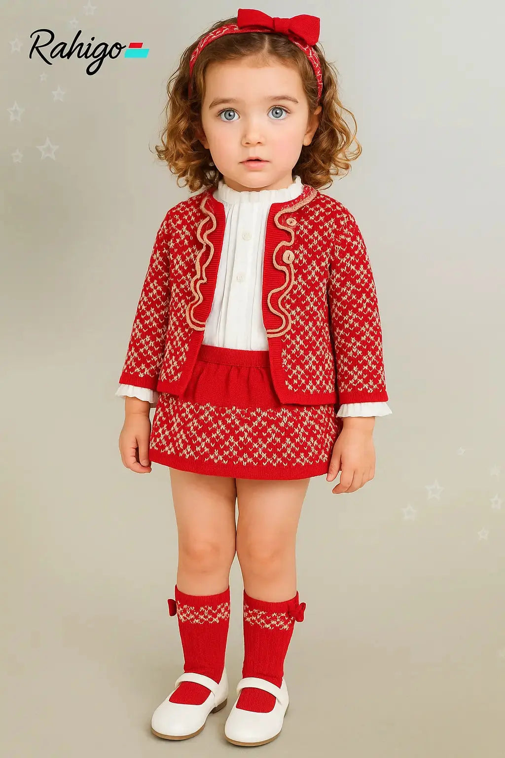 AW25 Rahigo Baby Girls Cardigan, Shirt, Pinafore, Headband & Socks Rahigo Moda Infantil