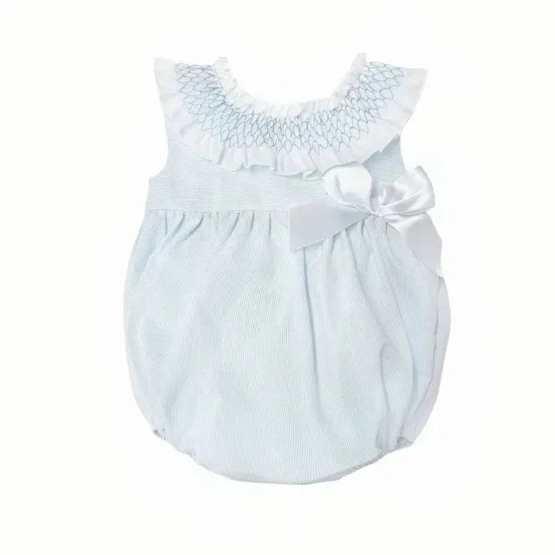 Baby Girls Smock Blue Bow Summer Romper Dainty Delilah