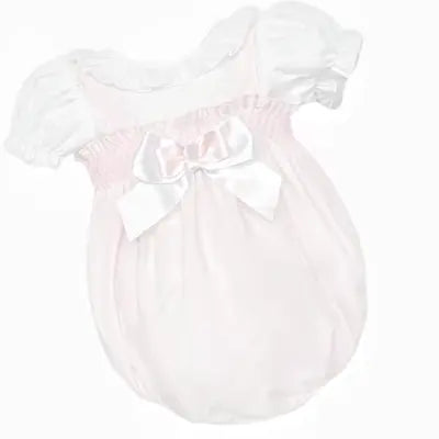 Baby Girls Smock White & Pink Summer Romper Dainty Delilah